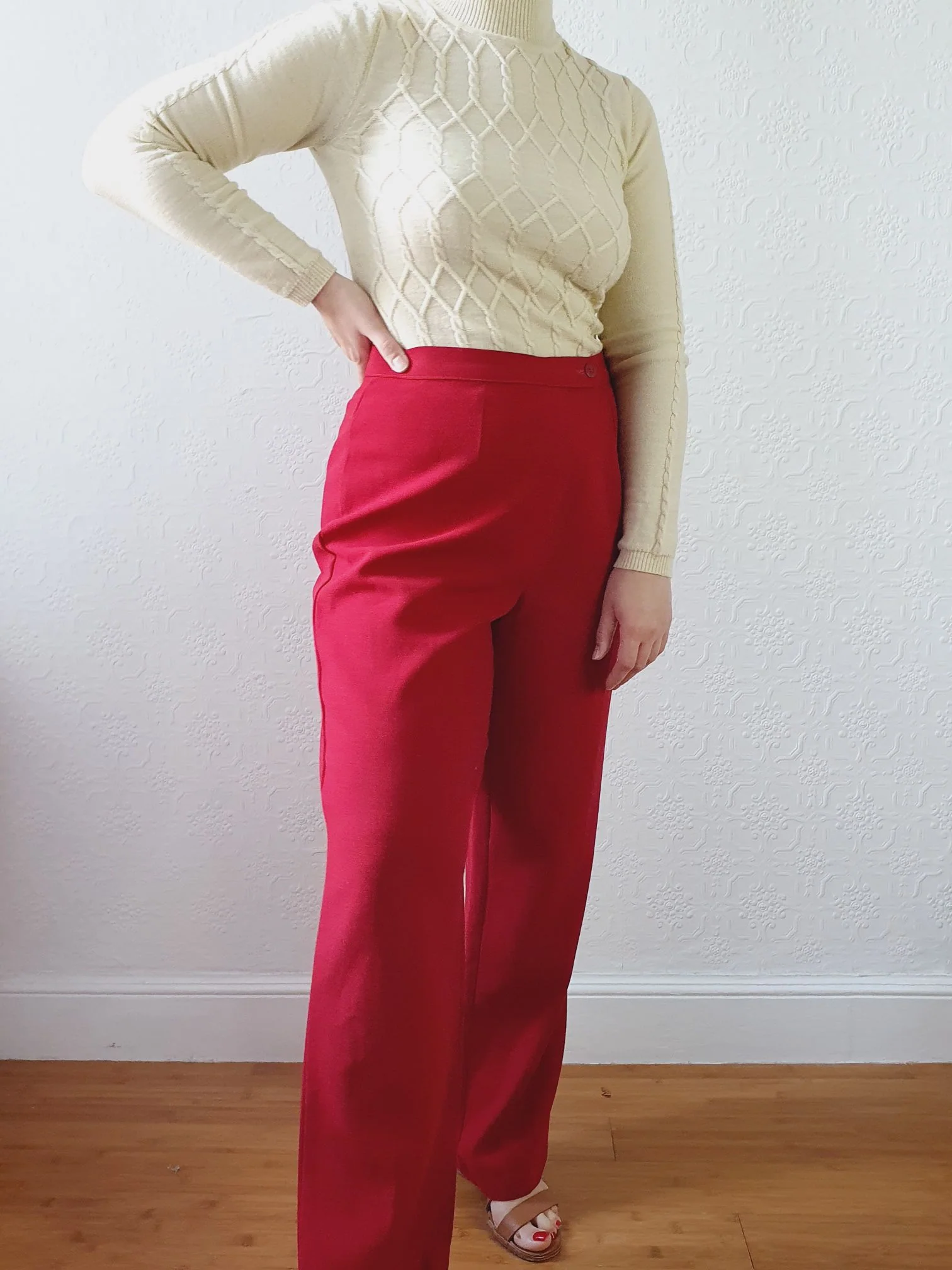 Vintage 100% Wool High Waisted Red Dress Trousers - M - Image 8