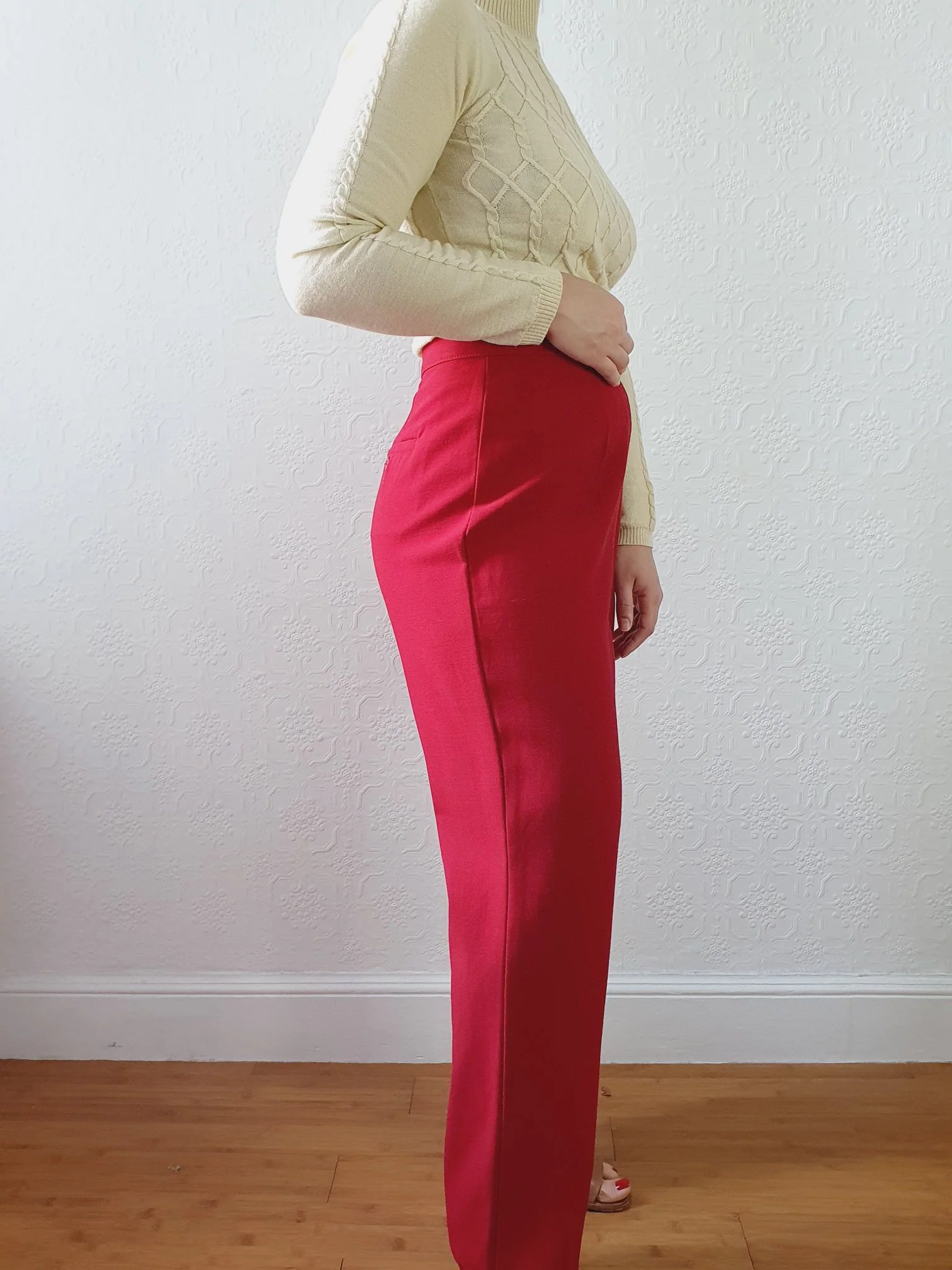 Vintage 100% Wool High Waisted Red Dress Trousers - M - Image 9