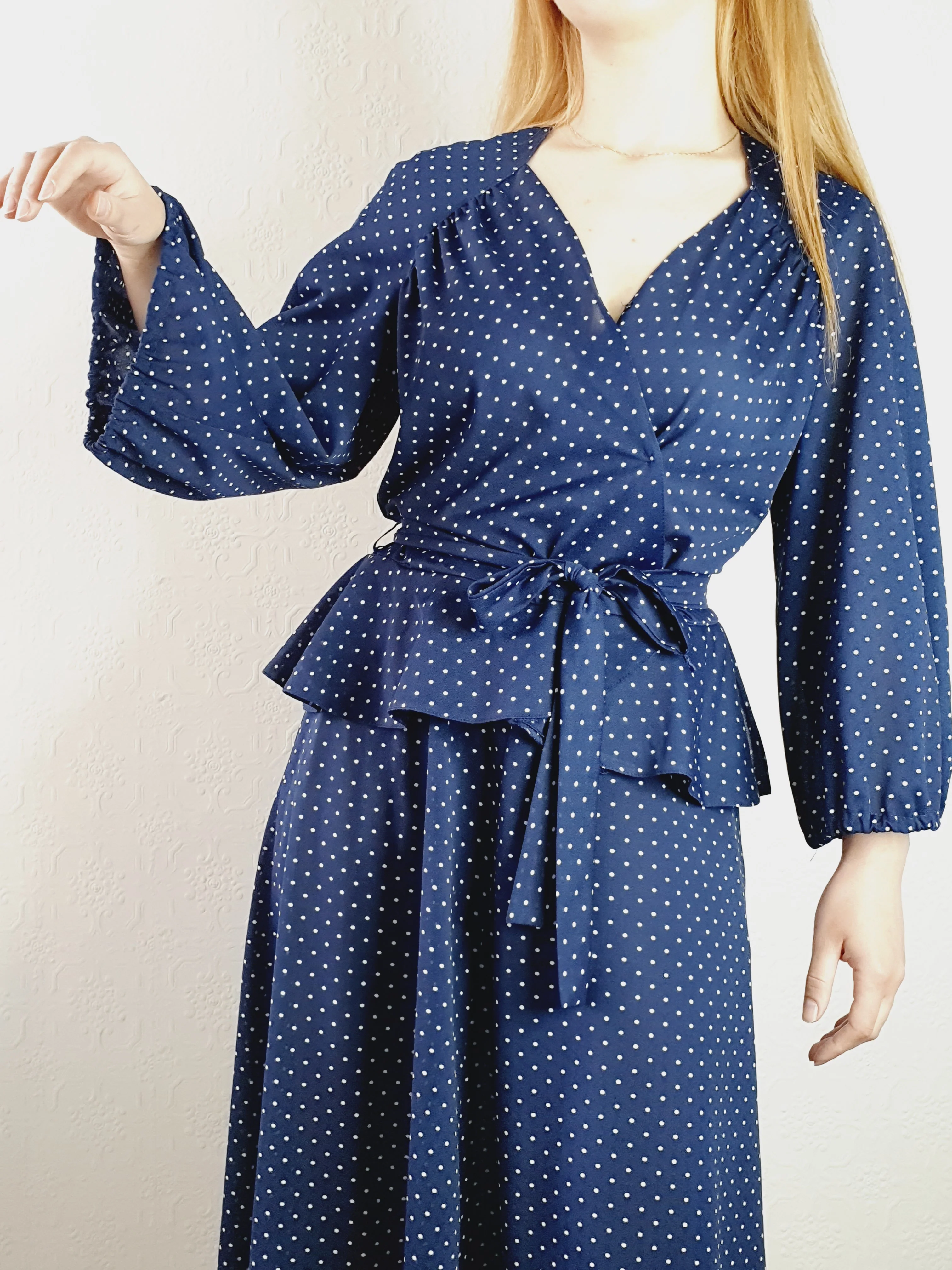 Vintage 1980s Polka Dot Dress - M - Image 4