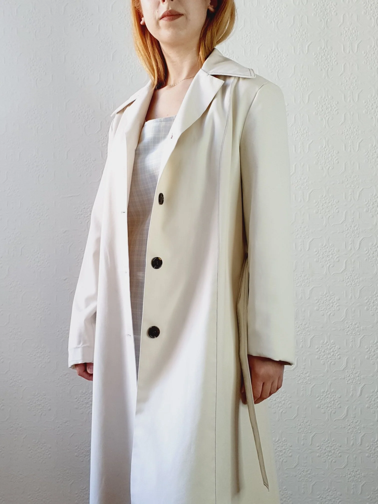 Vintage 1980s White Belted Trench Coat -  L