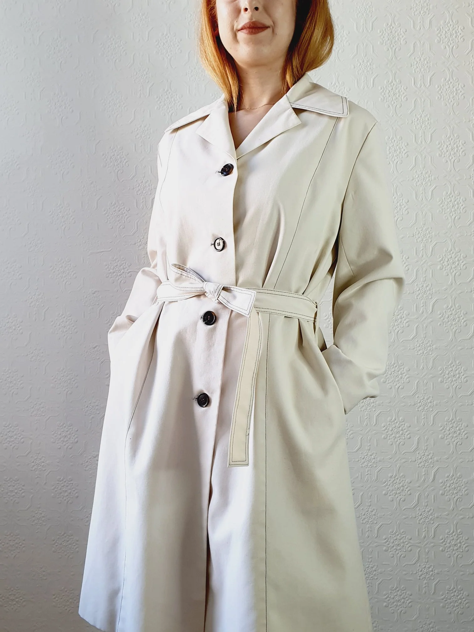 Vintage 1980s White Belted Trench Coat -  L - Image 5