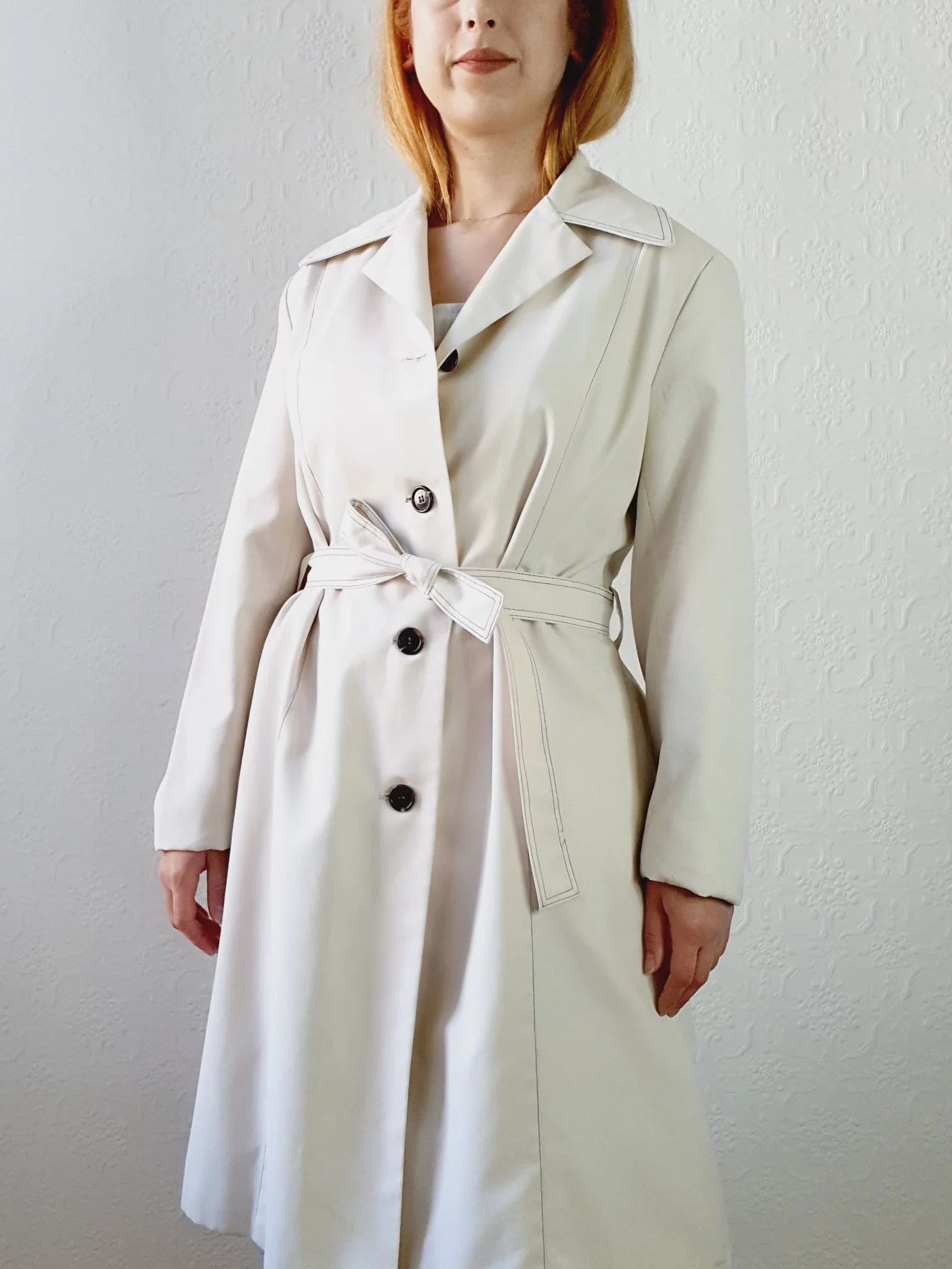 Vintage 1980s White Belted Trench Coat -  L - Image 6