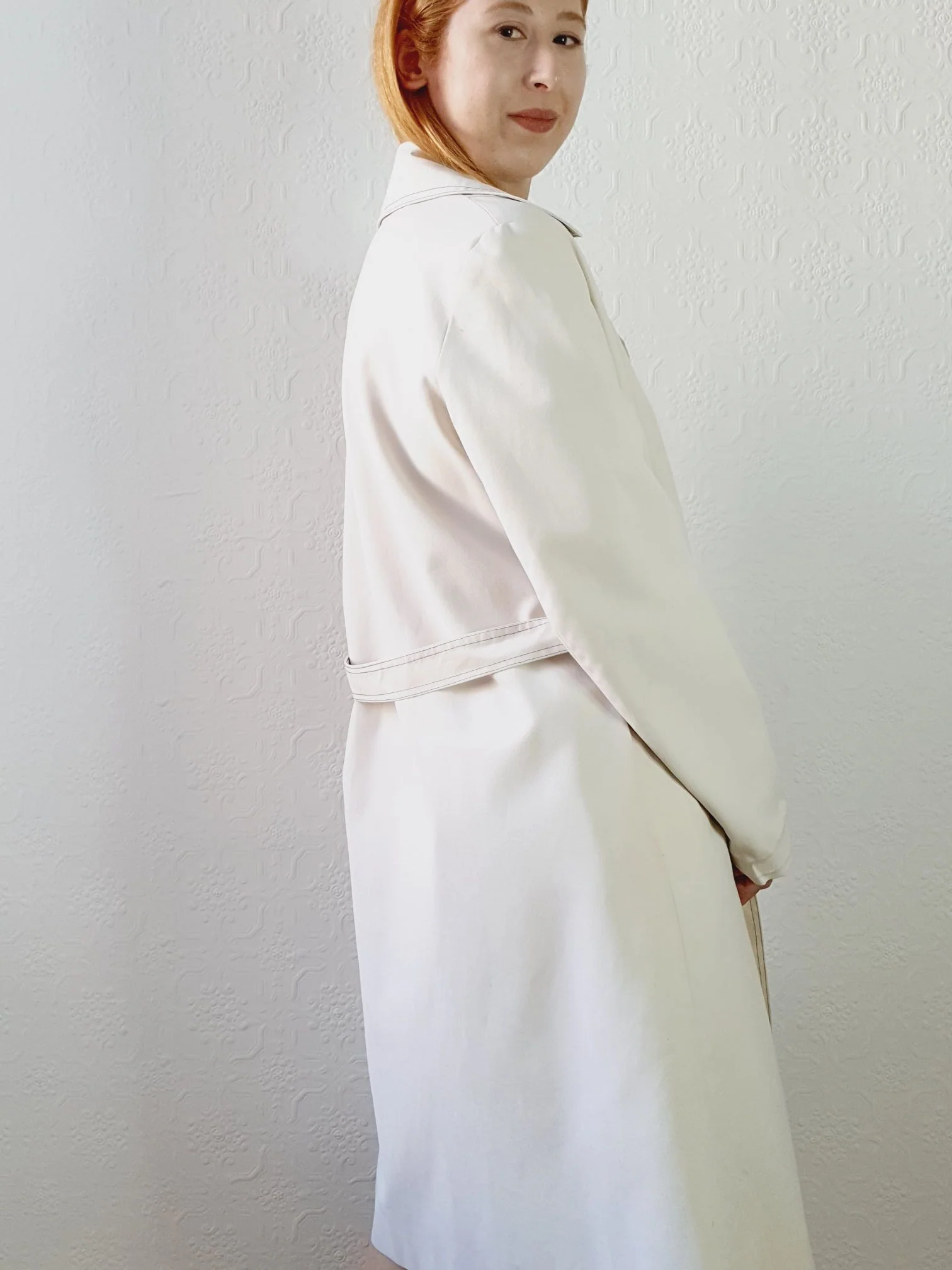 Vintage 1980s White Belted Trench Coat -  L - Image 9