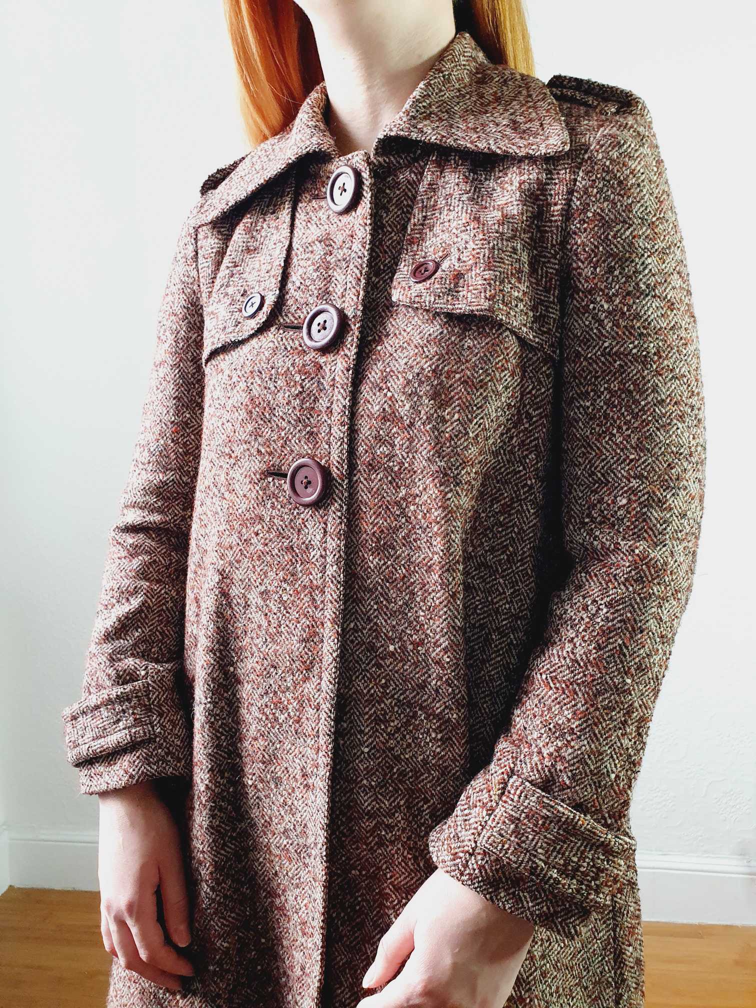 Vintage 70s A-Line Brown Wool Coat - XS - Image 11