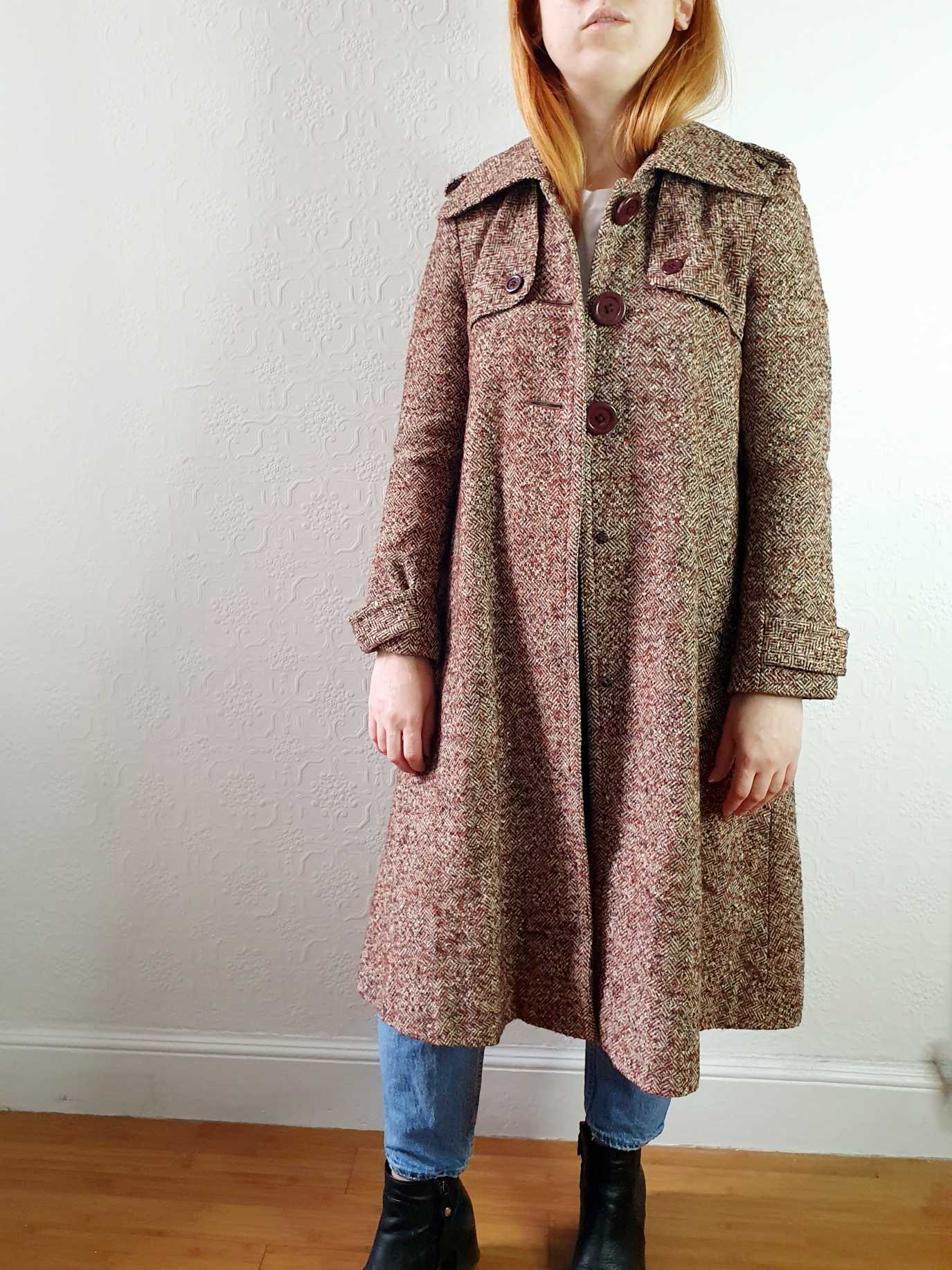 Vintage 70s A-Line Brown Wool Coat - XS - Image 2