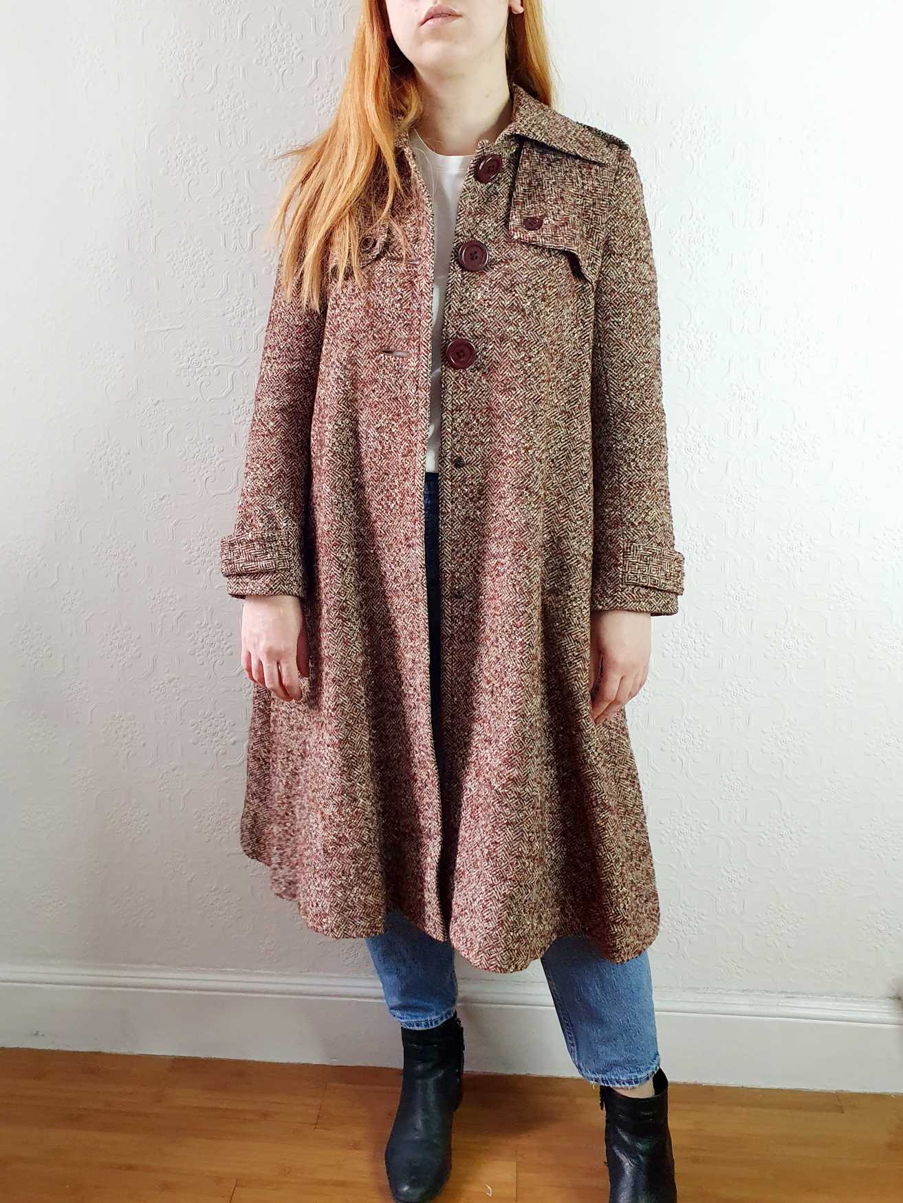Vintage 70s A-Line Brown Wool Coat - XS - Image 5