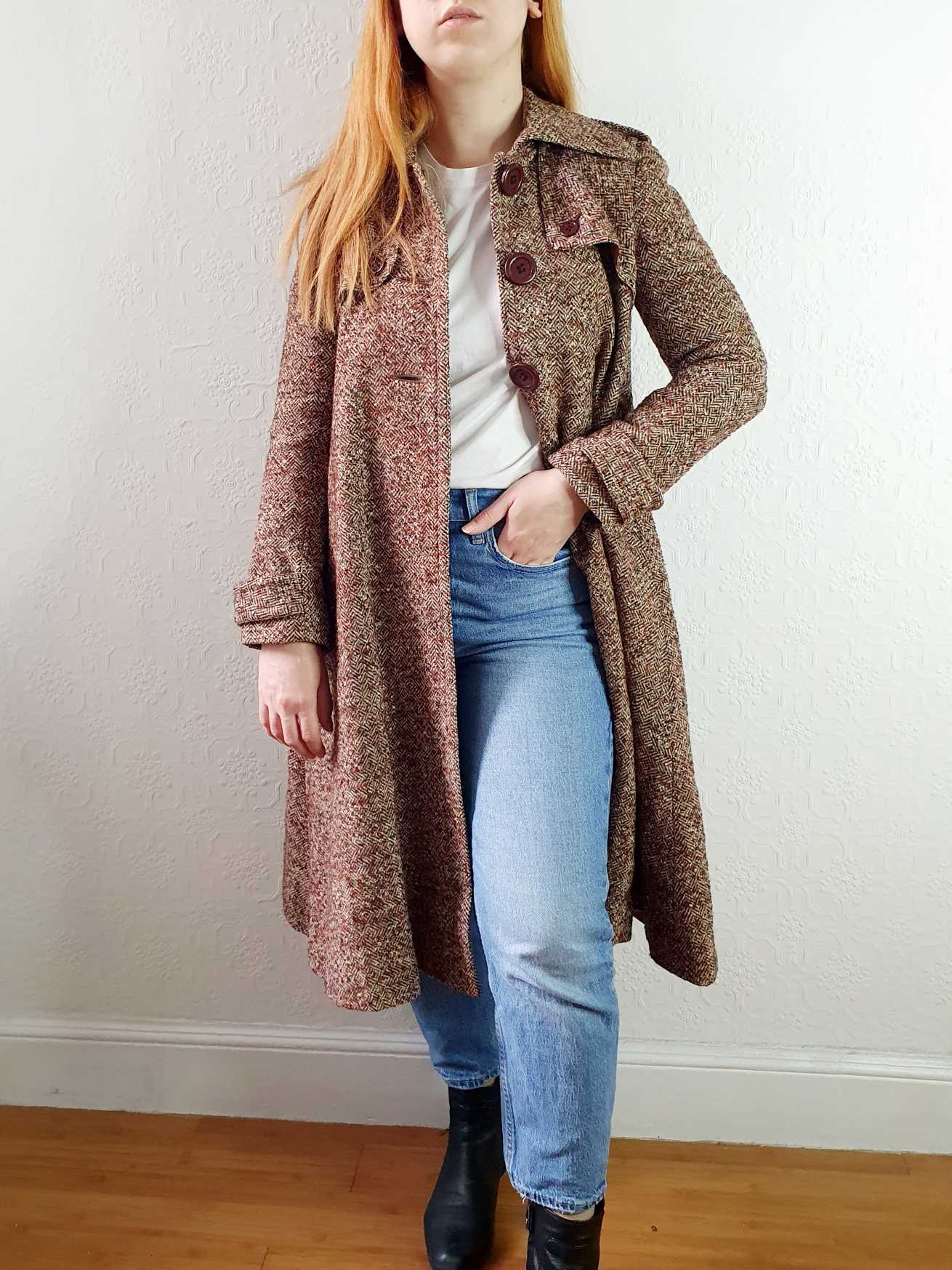 Vintage 70s A-Line Brown Wool Coat - XS - Image 6