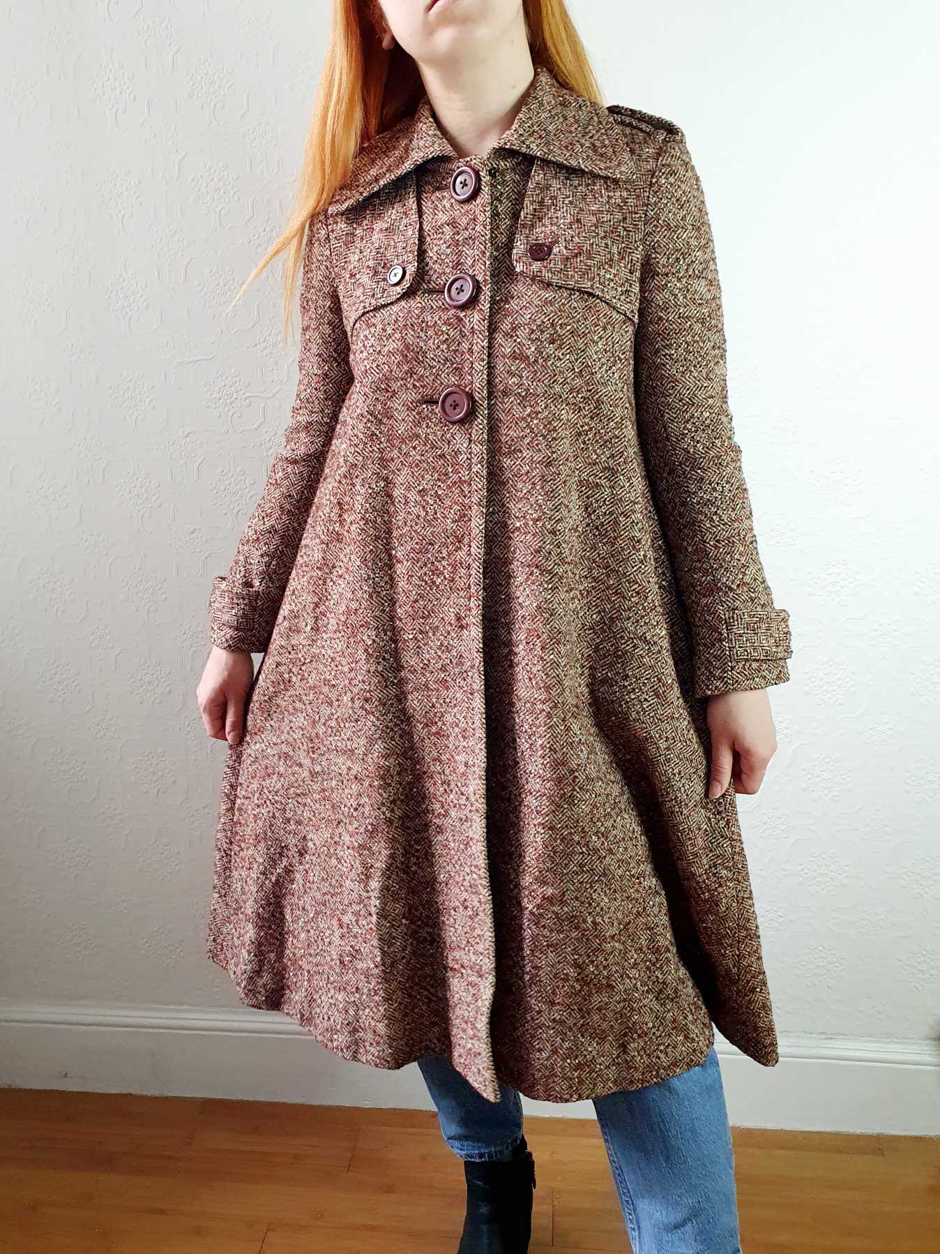 Vintage 70s A-Line Brown Wool Coat - XS - Image 8