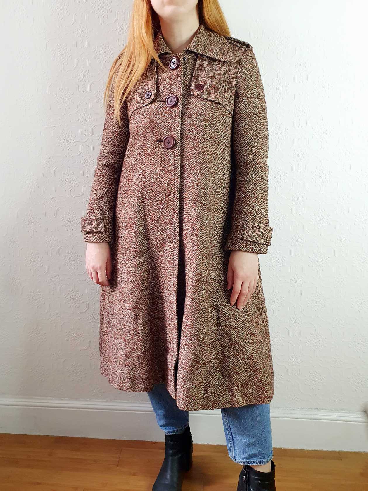 Vintage 70s A-Line Brown Wool Coat - XS - Image 9