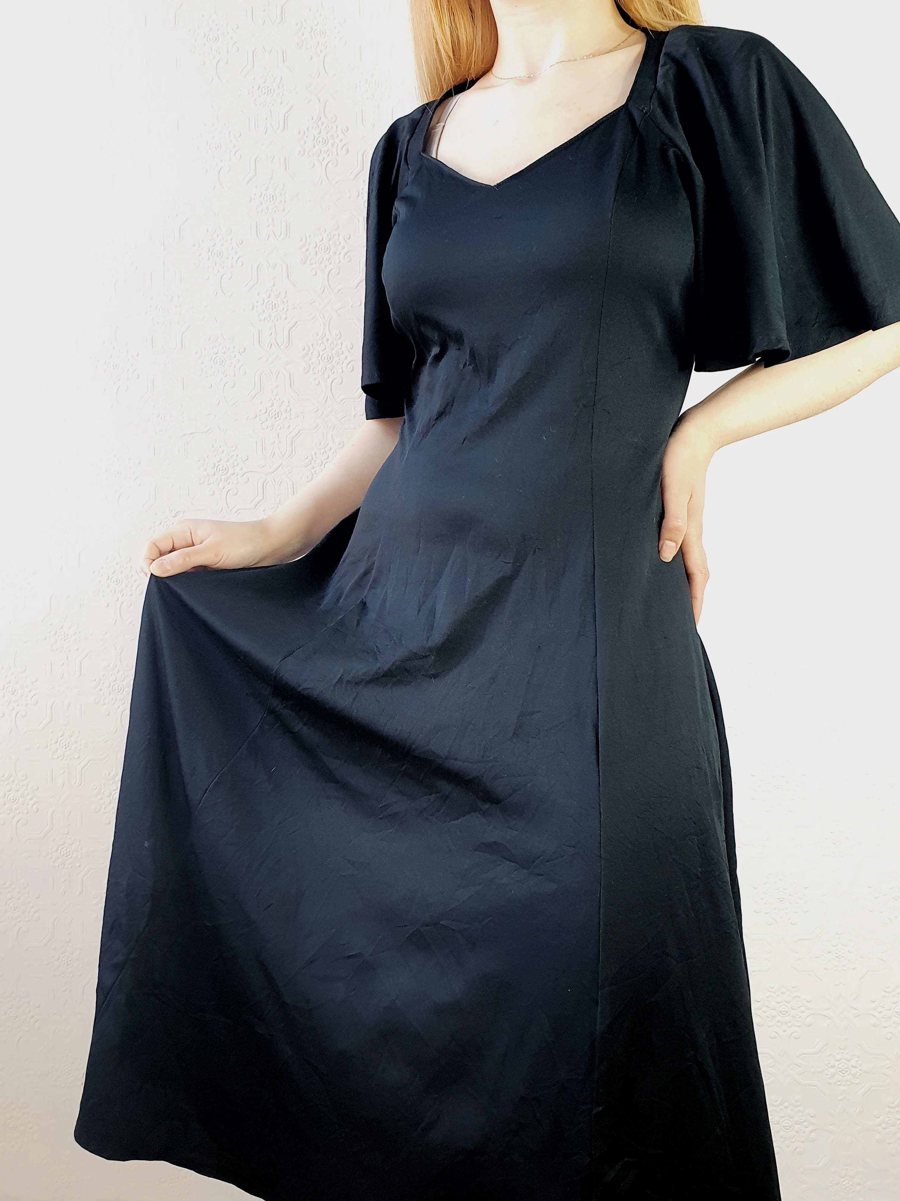 Vintage 70s Angel Sleeve Black Dress - S/M - Image 5