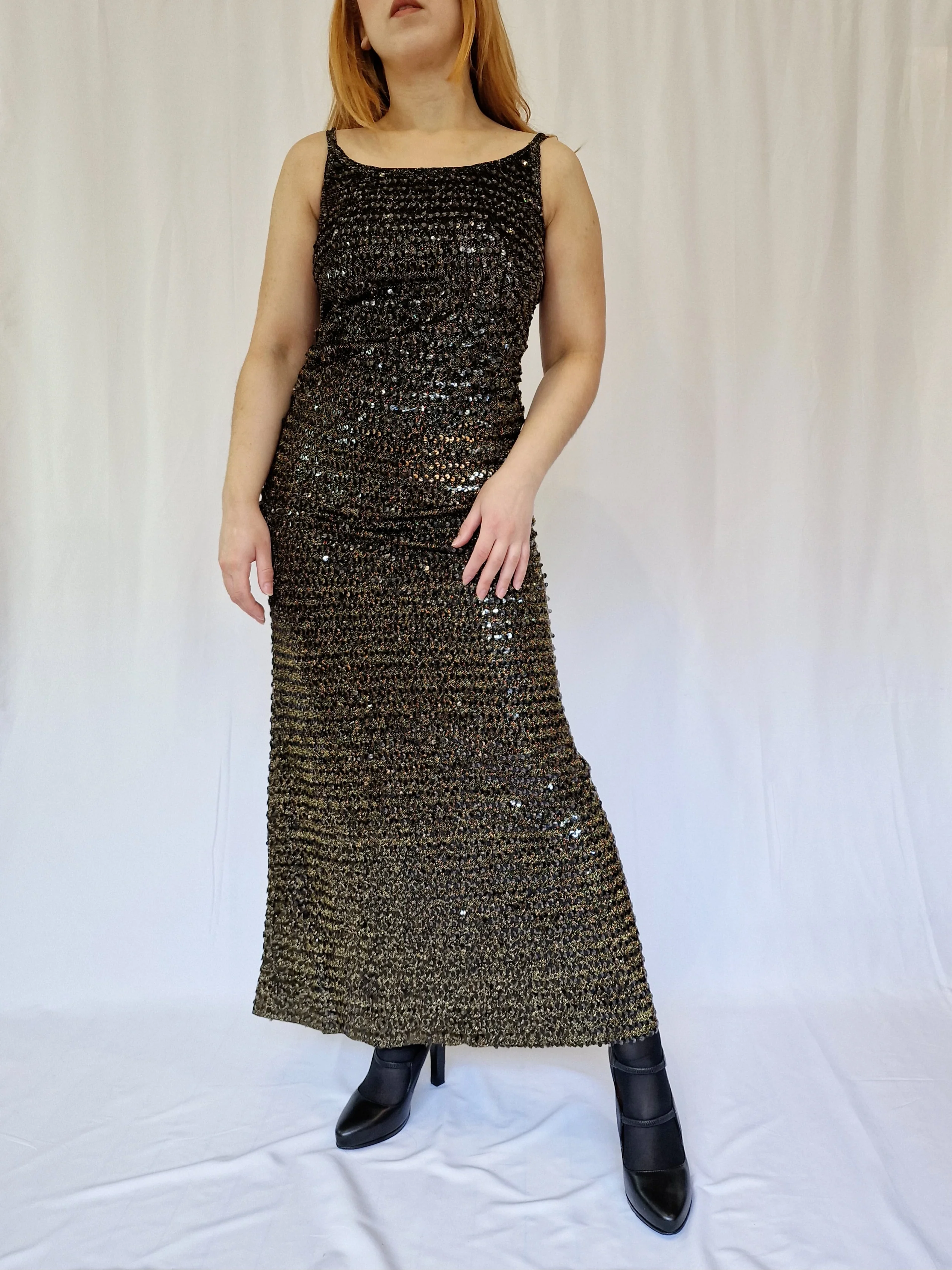 Vintage 70s Black and Gold Sleeveless Maxi Dress - XS/S - Image 3