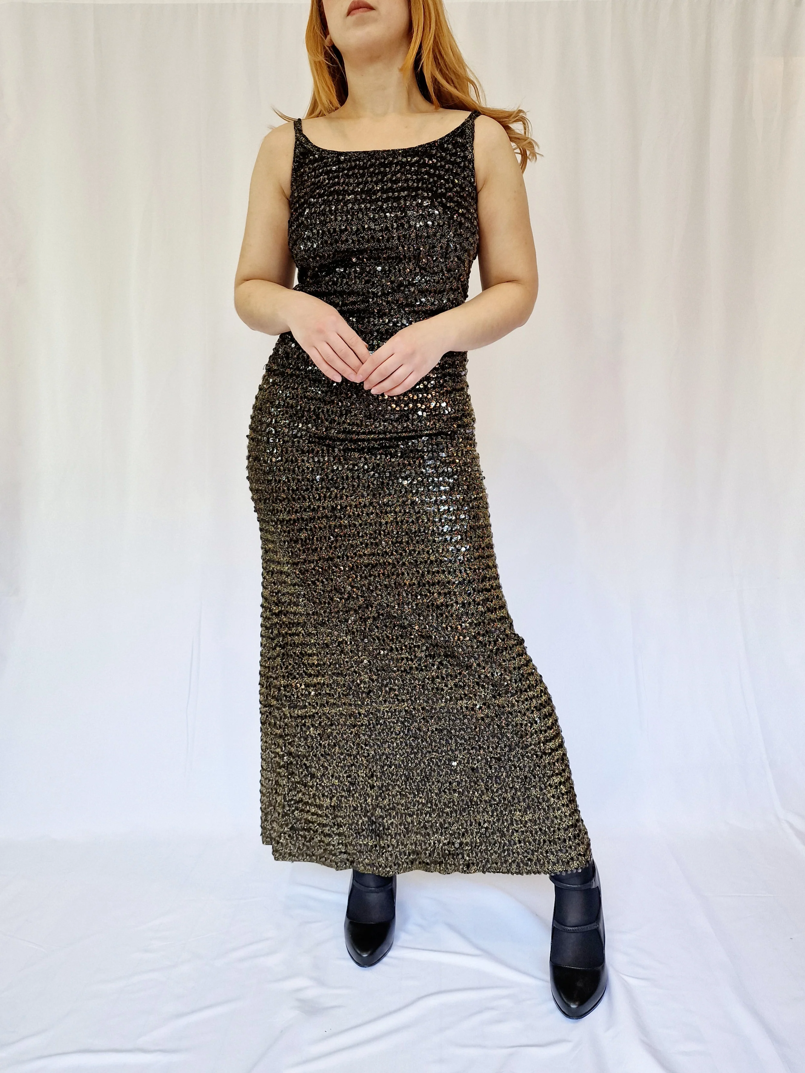 Vintage 70s Black and Gold Sleeveless Maxi Dress - XS/S - Image 5