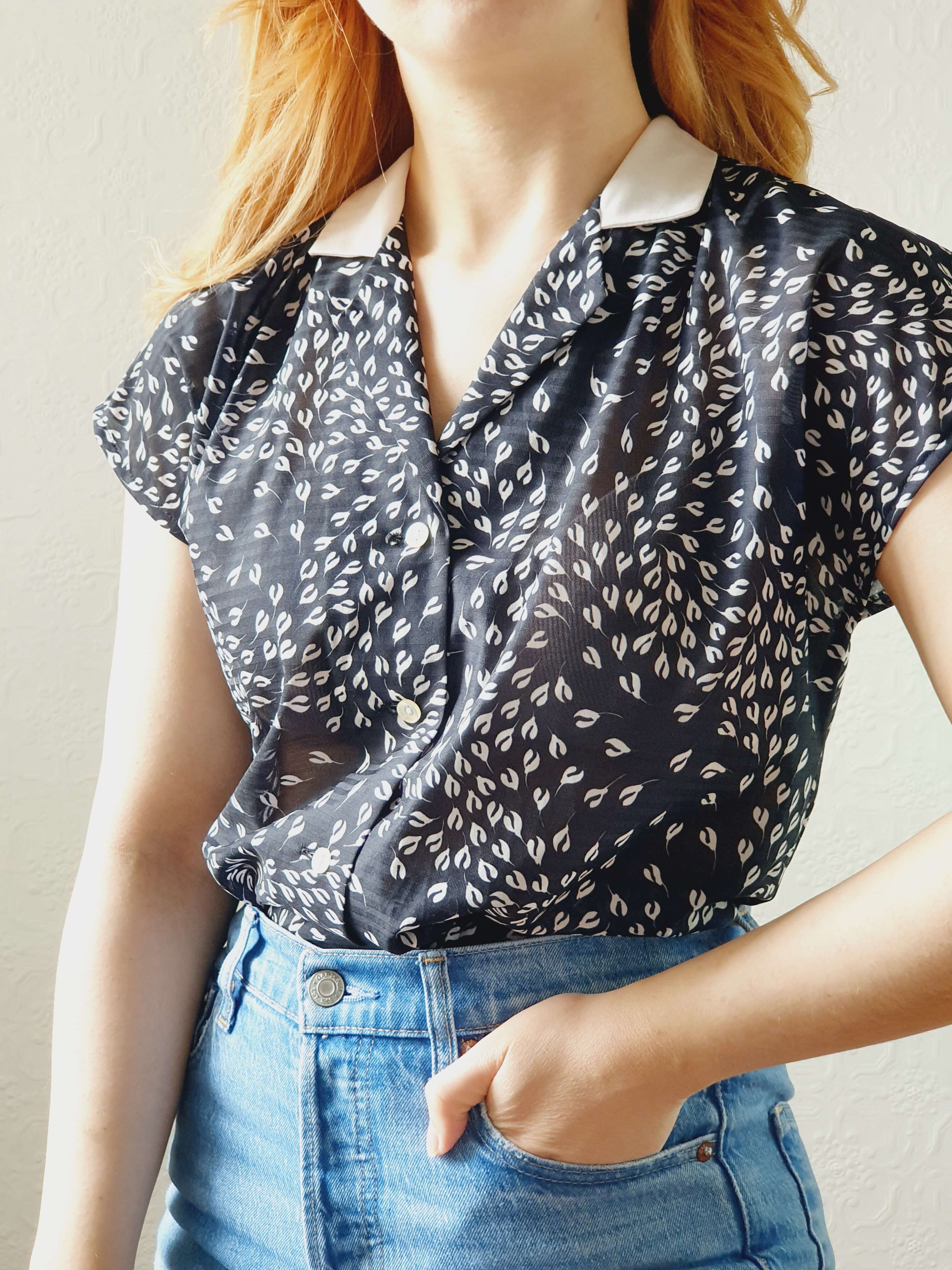 Vintage 70s Black Cap Sleeve Top - M - Image 10