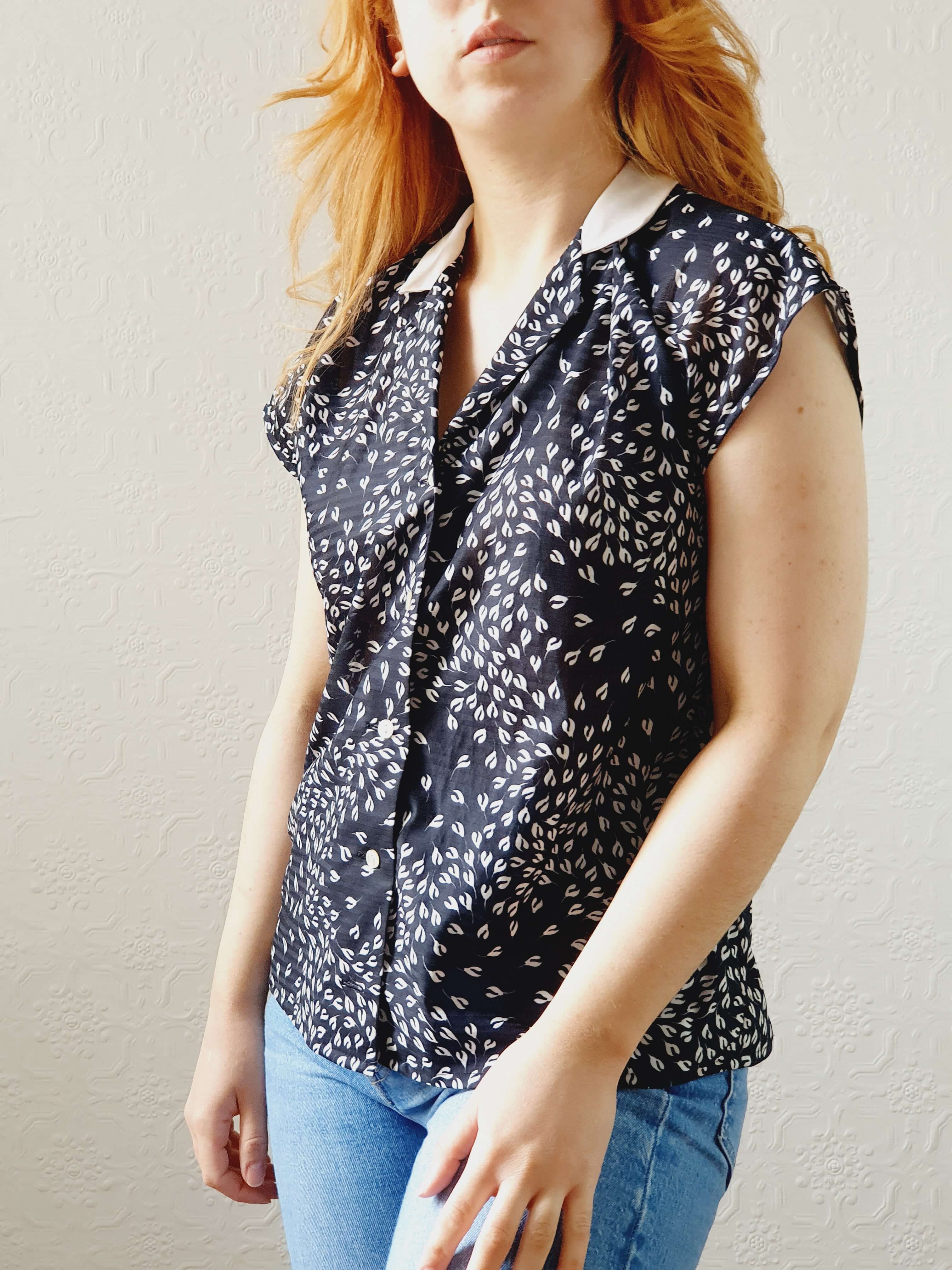 Vintage 70s Black Cap Sleeve Top - M - Image 3