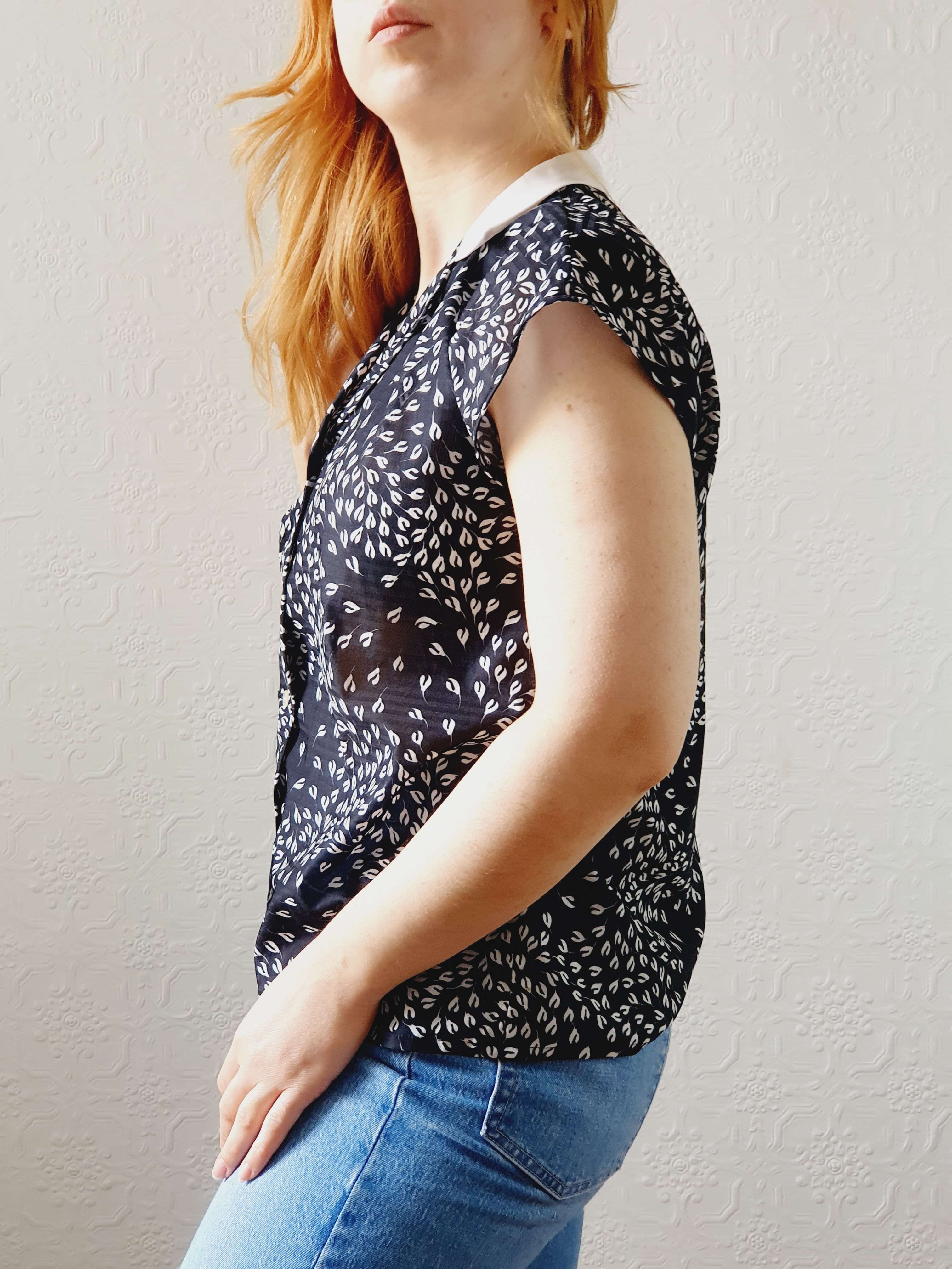 Vintage 70s Black Cap Sleeve Top - M - Image 4