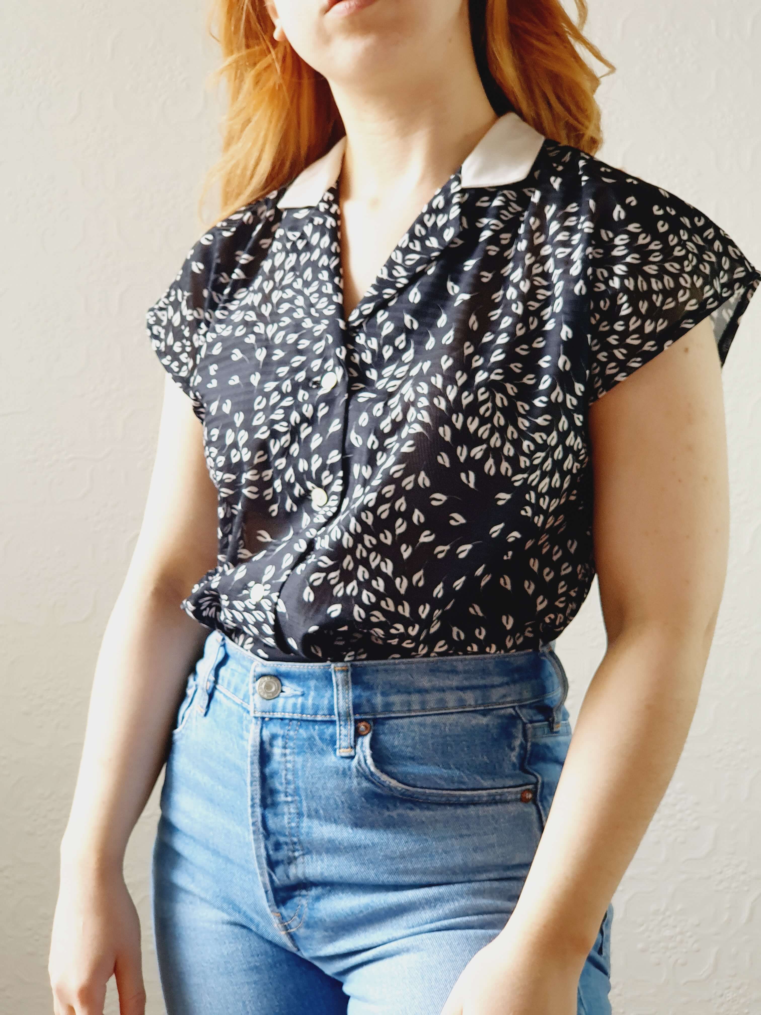 Vintage 70s Black Cap Sleeve Top - M - Image 5