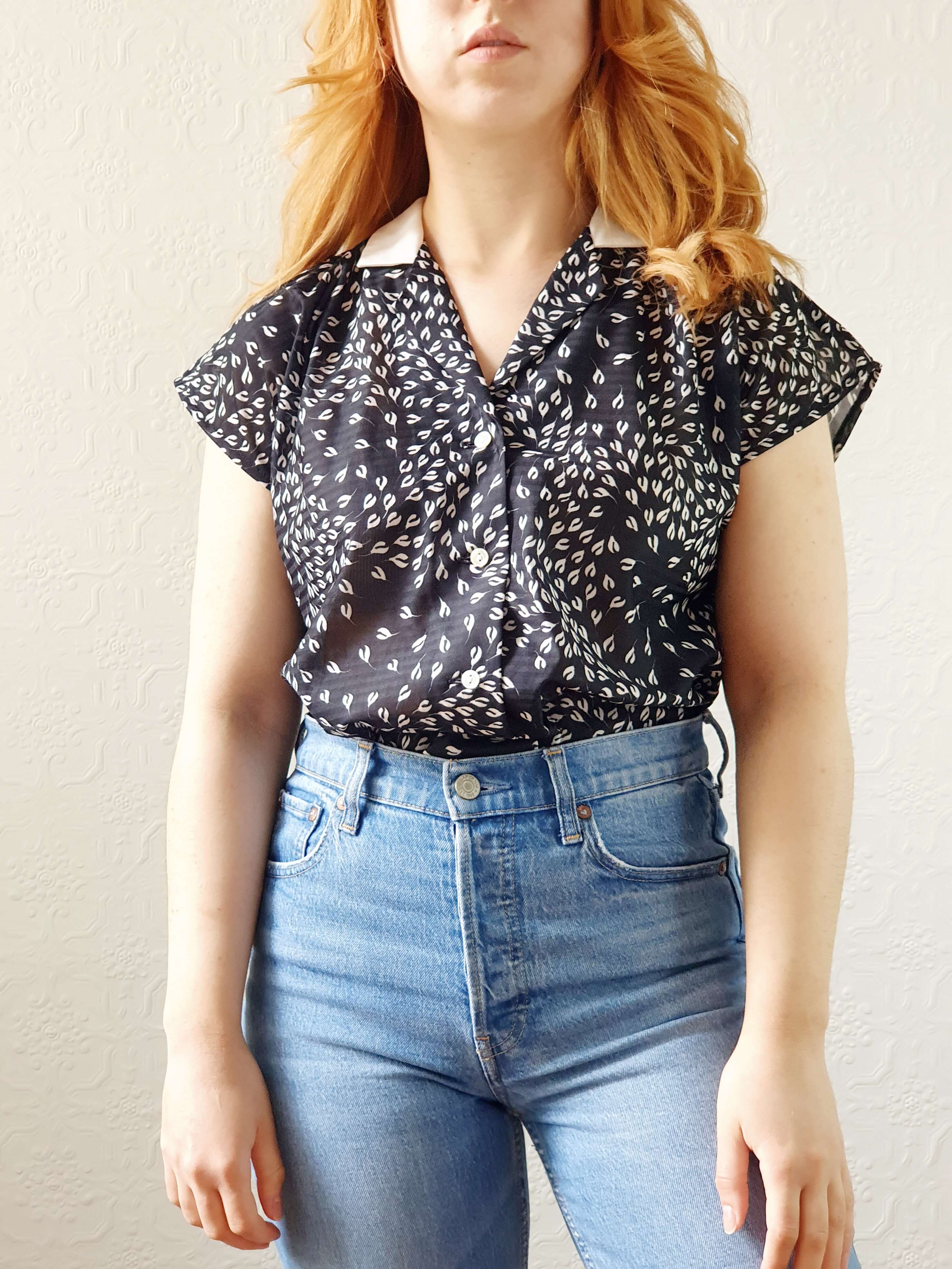 Vintage 70s Black Cap Sleeve Top - M - Image 6
