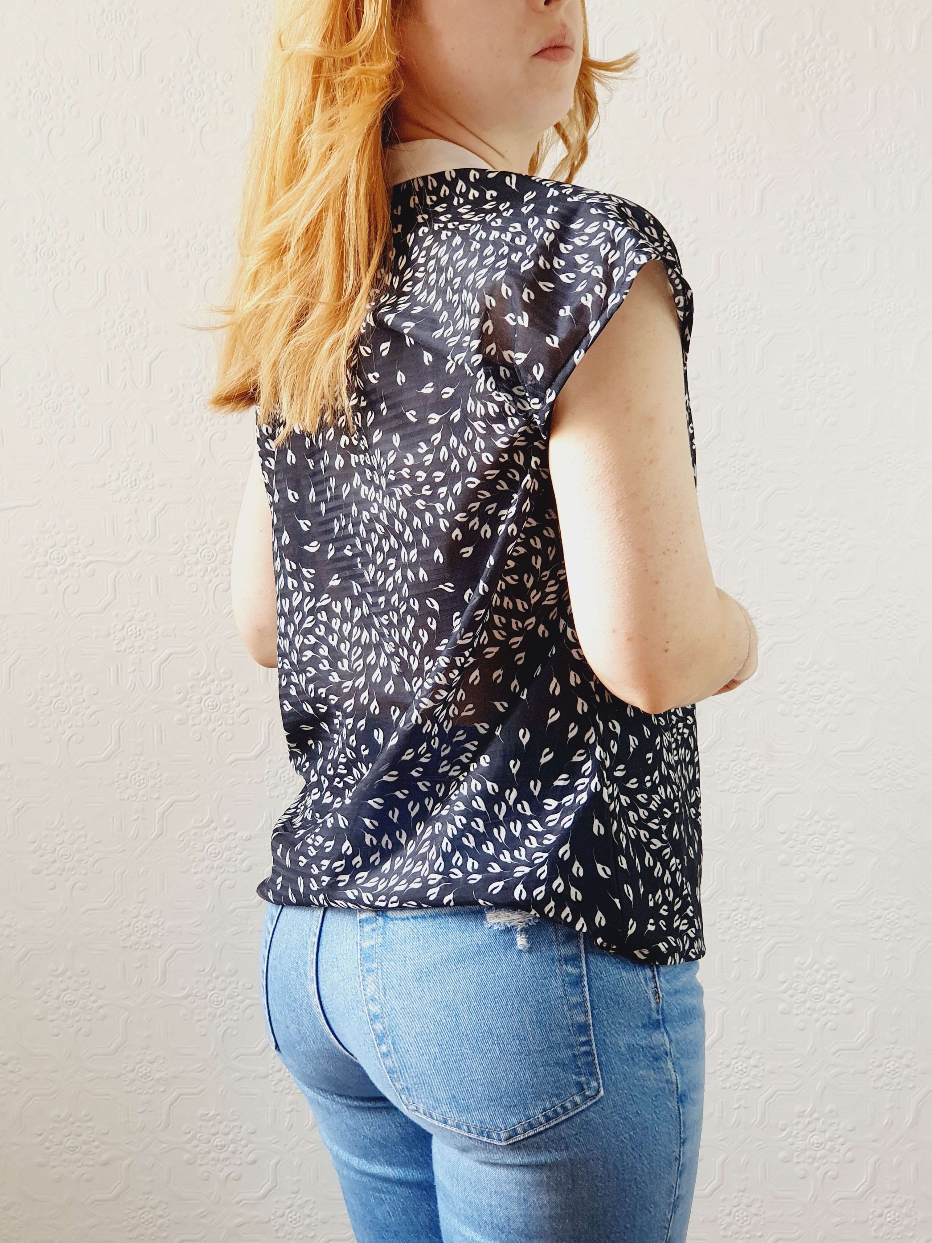 Vintage 70s Black Cap Sleeve Top - M - Image 8