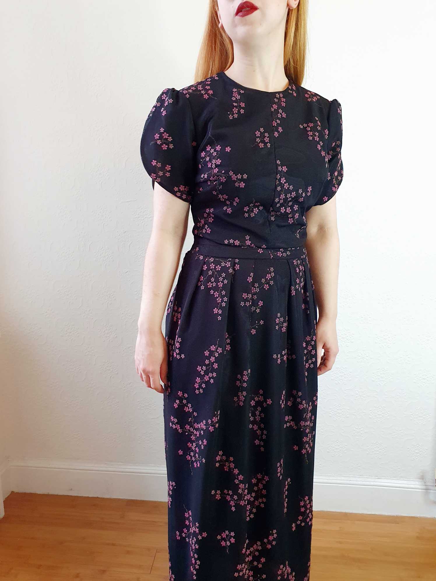 Vintage 70s Black Floral Maxi Dress - M - Image 3