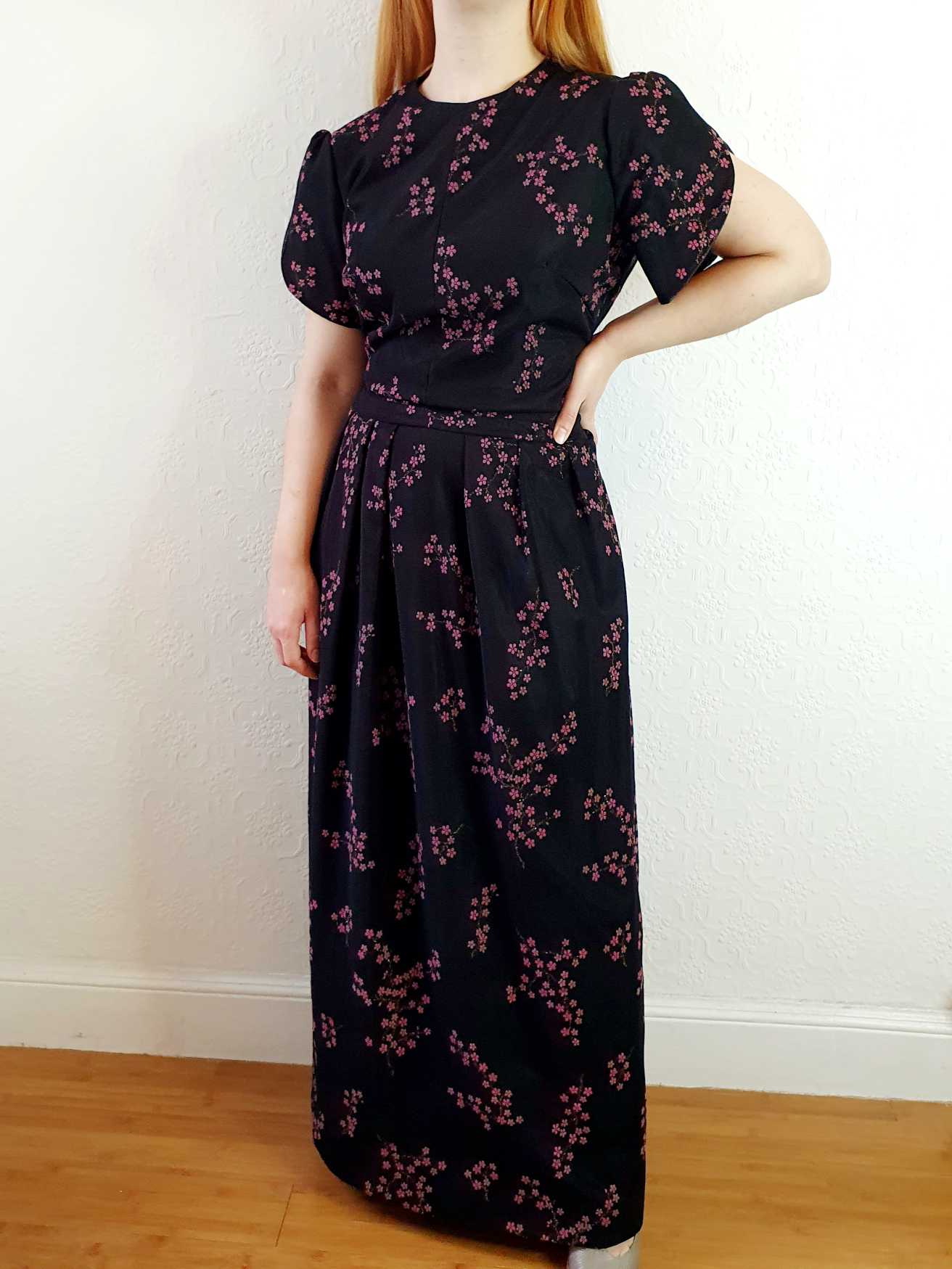 Vintage 70s Black Floral Maxi Dress - M - Image 4