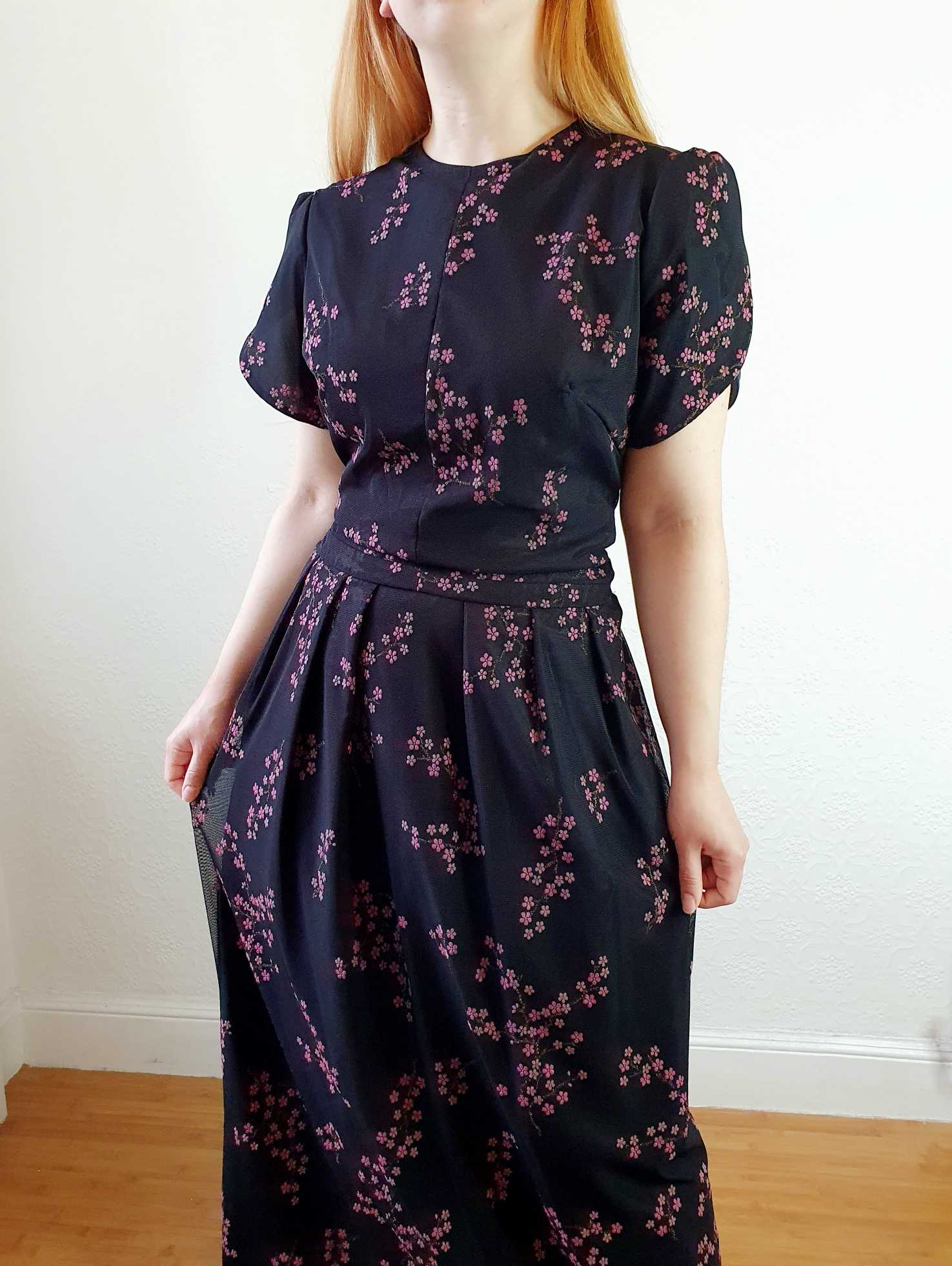 Vintage 70s Black Floral Maxi Dress - M - Image 6