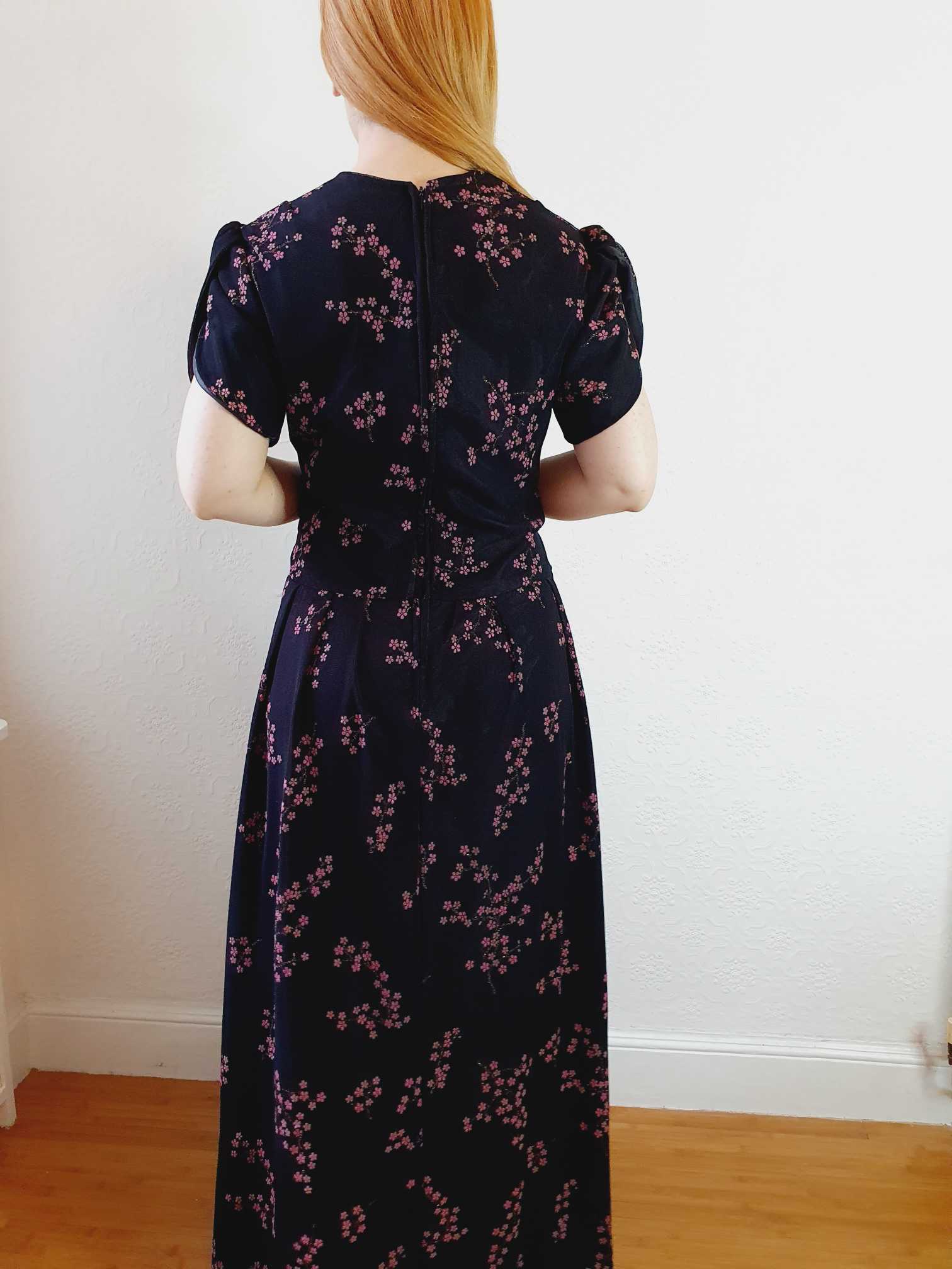 Vintage 70s Black Floral Maxi Dress - M - Image 7