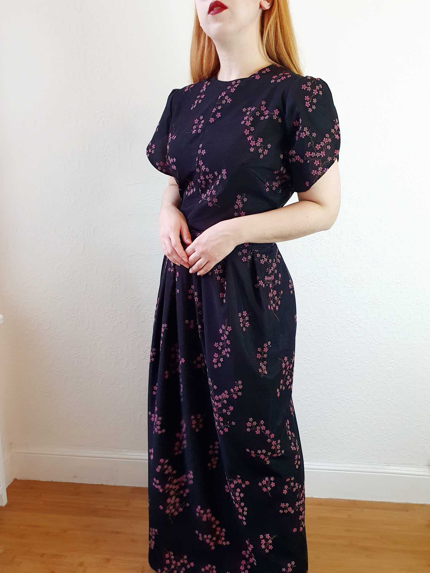 Vintage 70s Black Floral Maxi Dress - M - Image 8