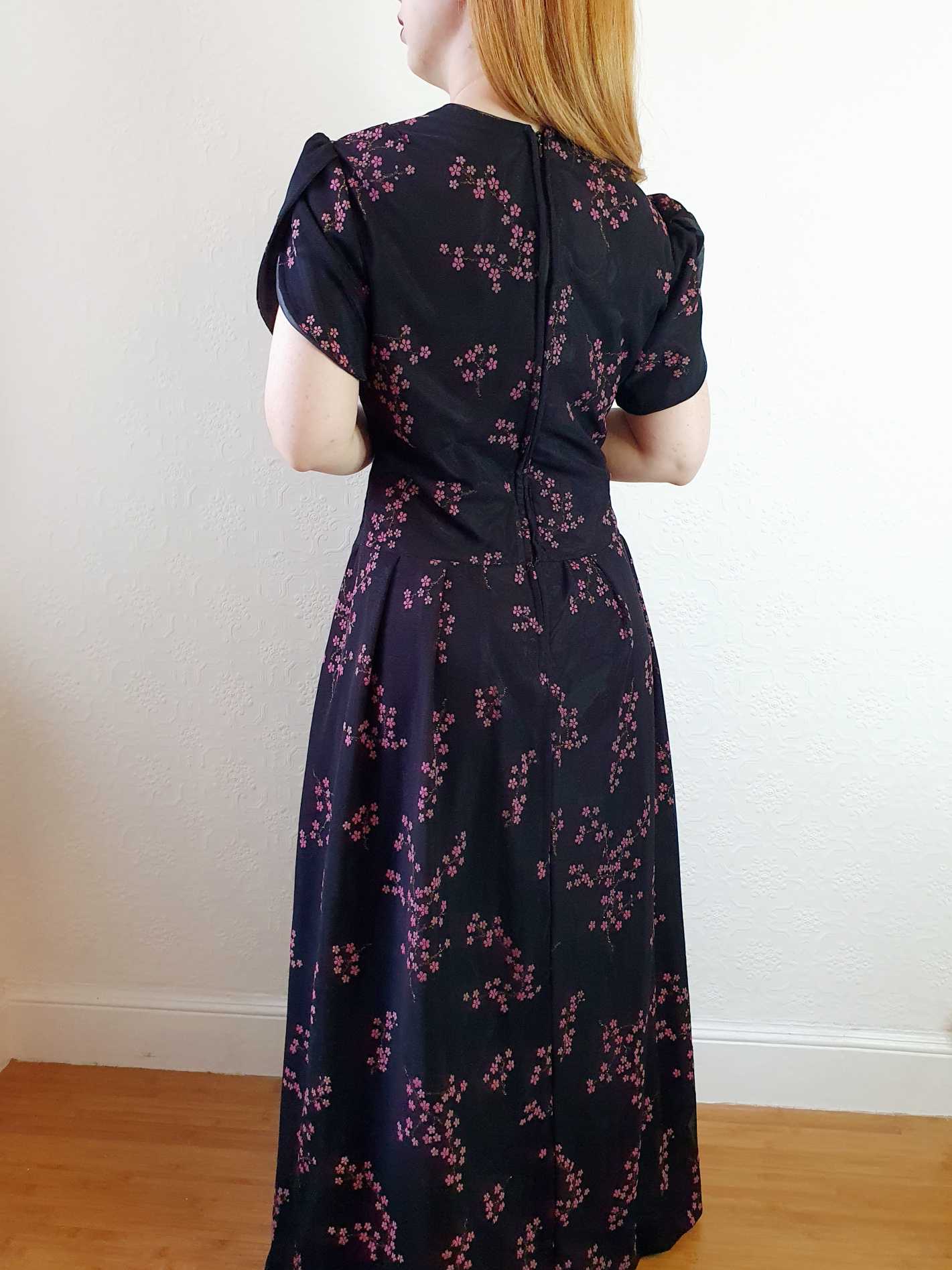 Vintage 70s Black Floral Maxi Dress - M - Image 9
