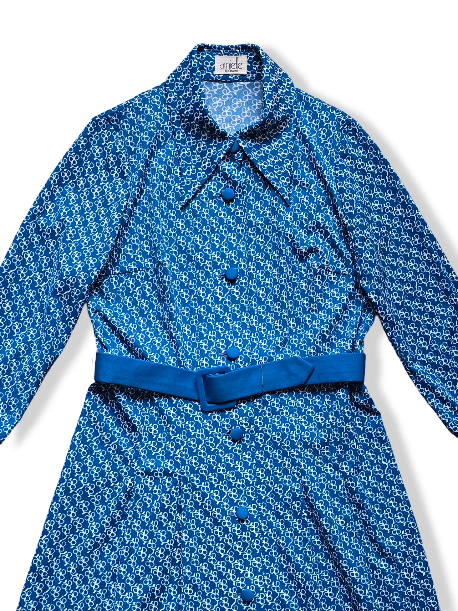 Vintage 70s Blue Button Up Print Midi Dress - M/L - Image 2