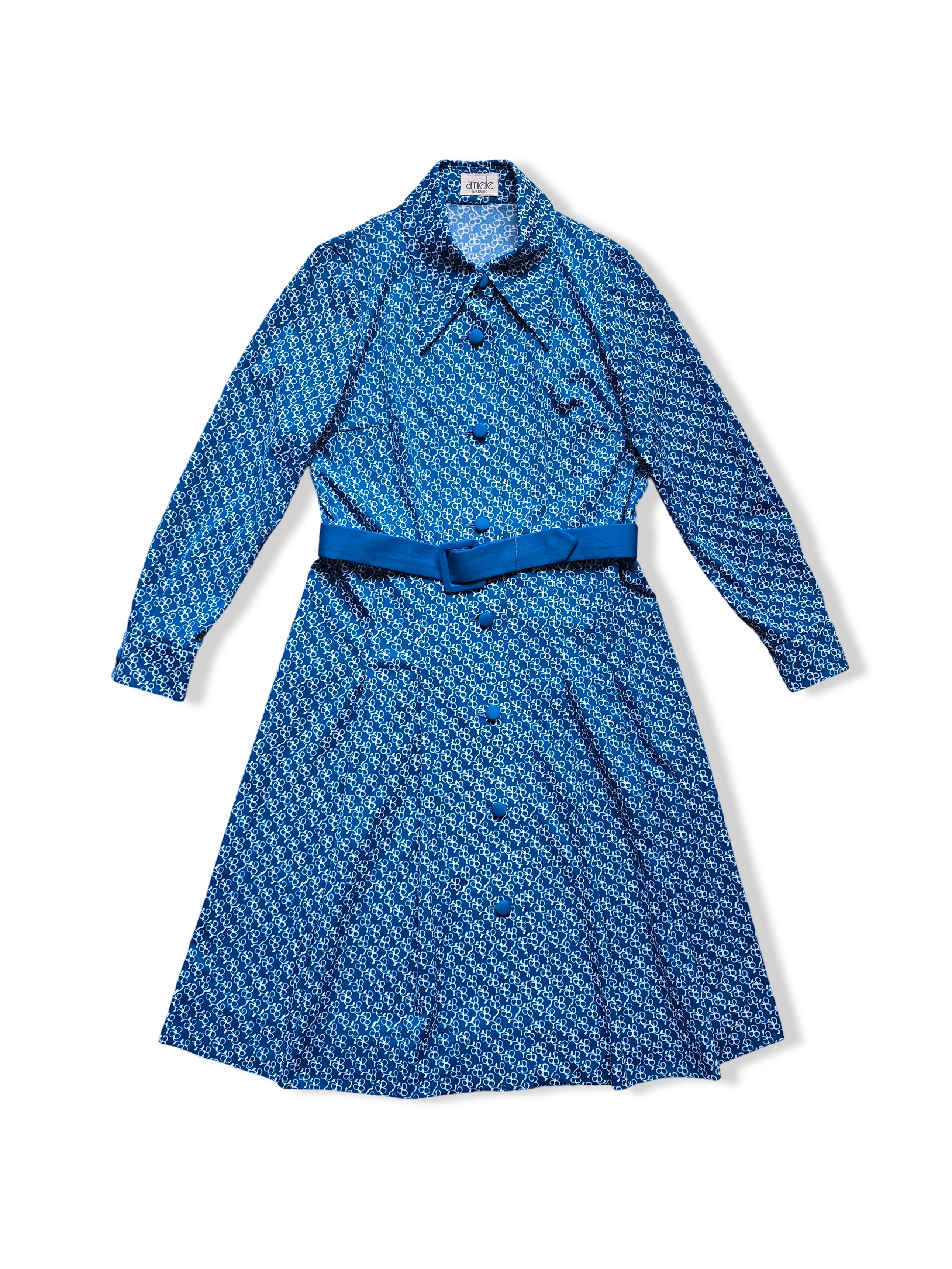 Vintage 70s Blue Button Up Print Midi Dress - M/L - Image 4