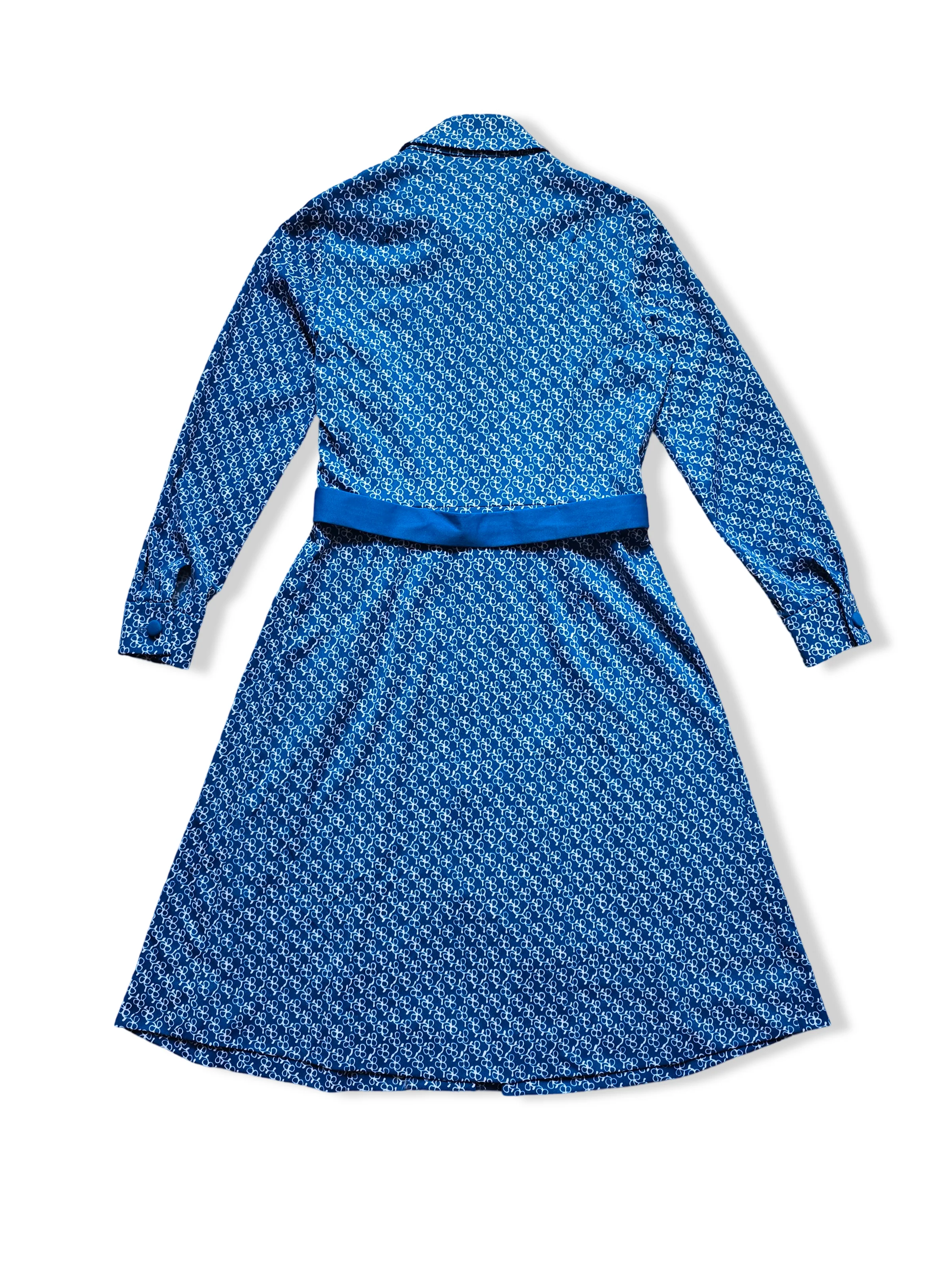 Vintage 70s Blue Button Up Print Midi Dress - M/L - Image 5