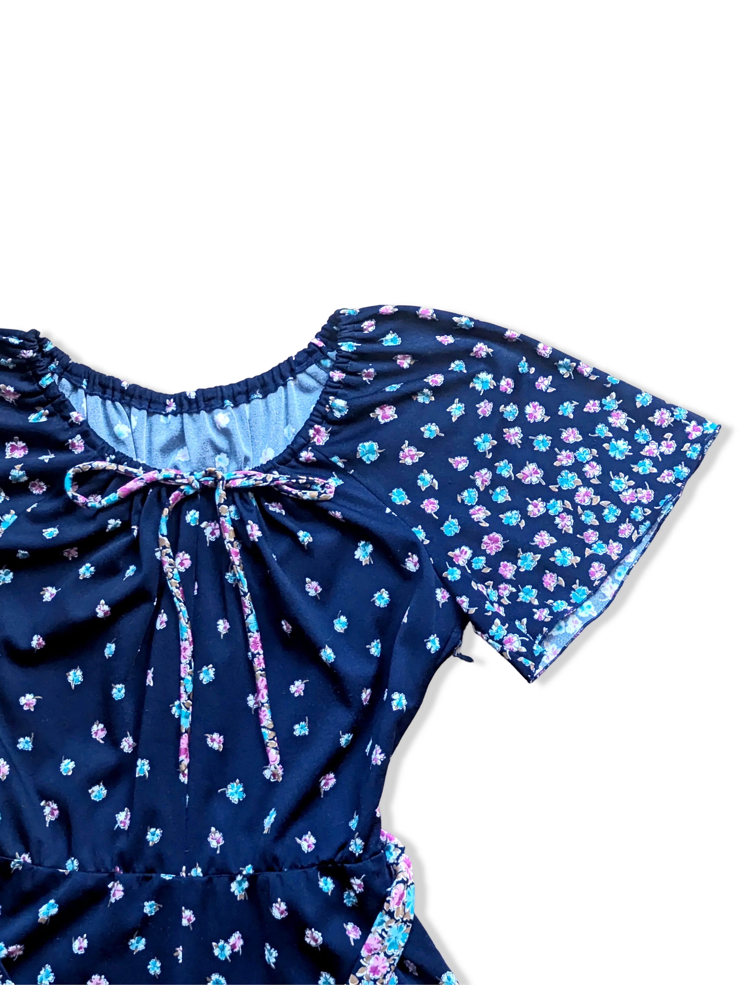 Vintage 70s Blue Floral Print Dress - XS/S - Image 4