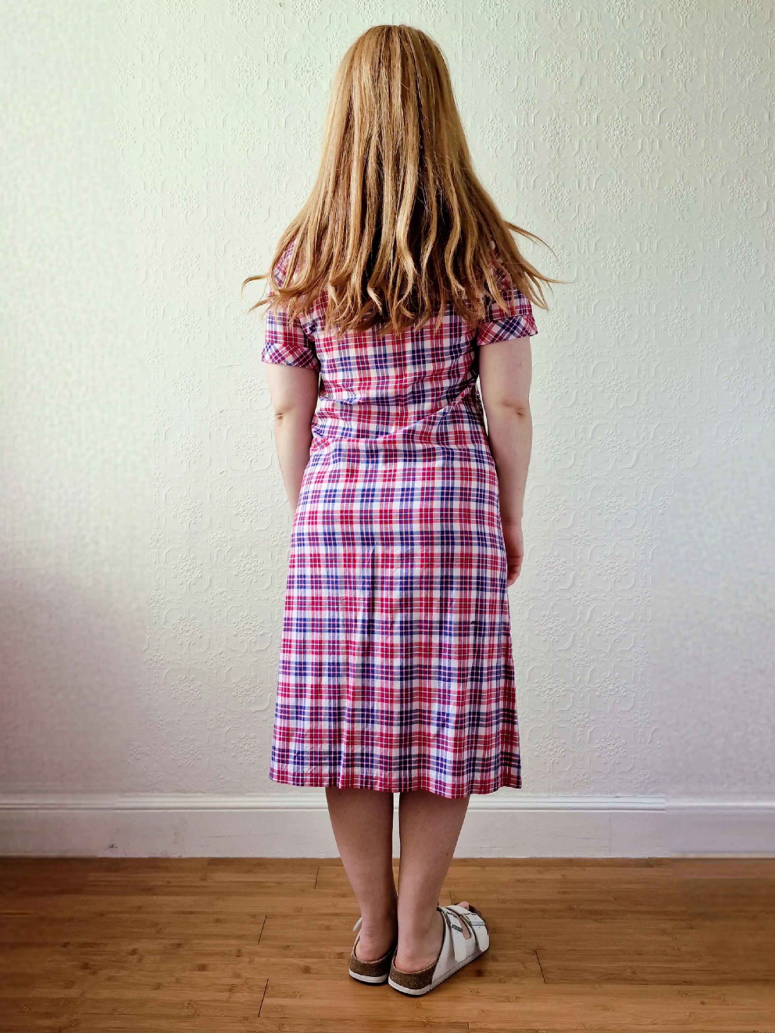 Vintage 70s Blue & Red Check Short Sleeve Shirt Dress - S - Image 5