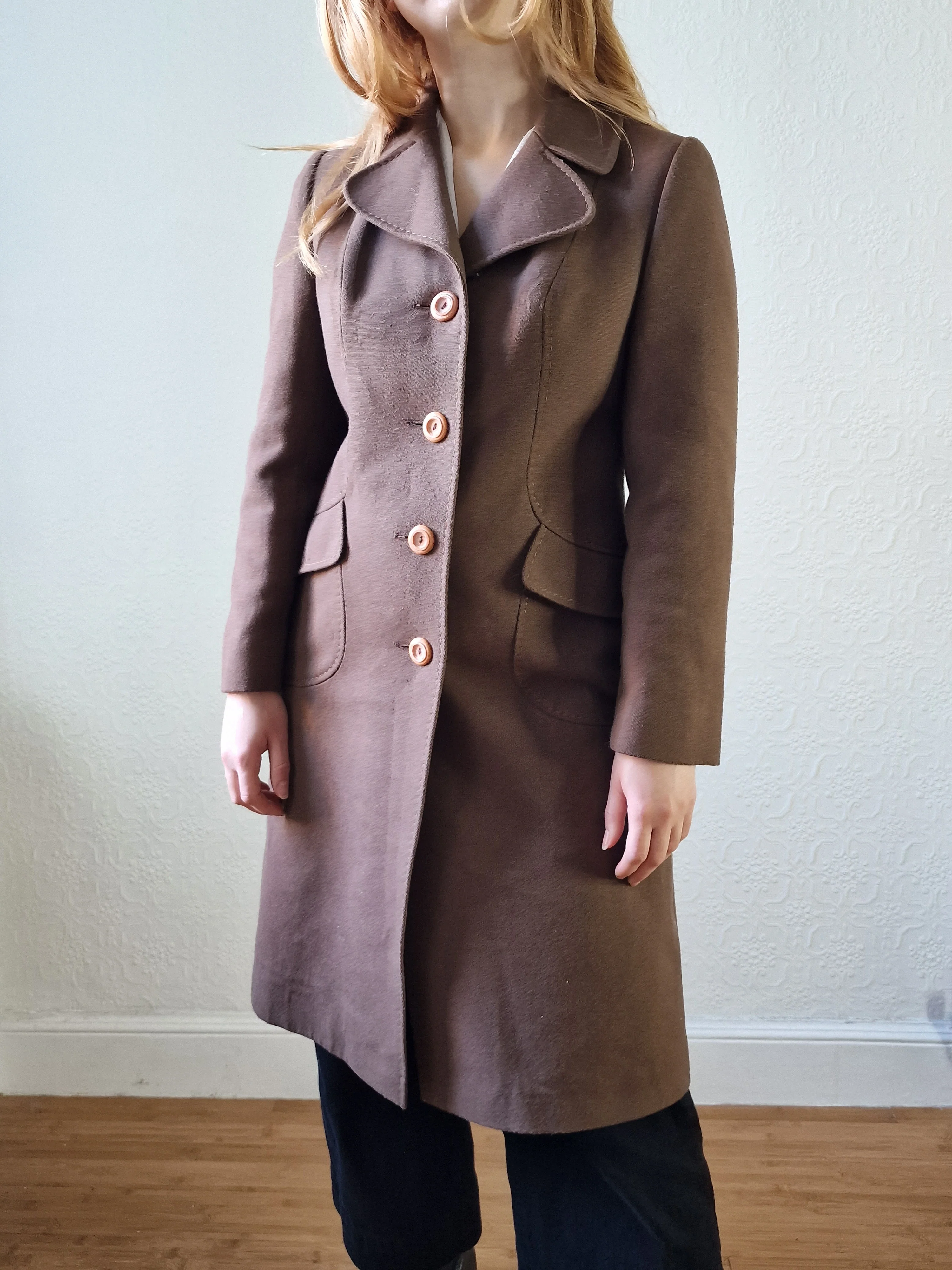 Vintage 70s Brown Wool Single Breasted Coat - XS - Image 11