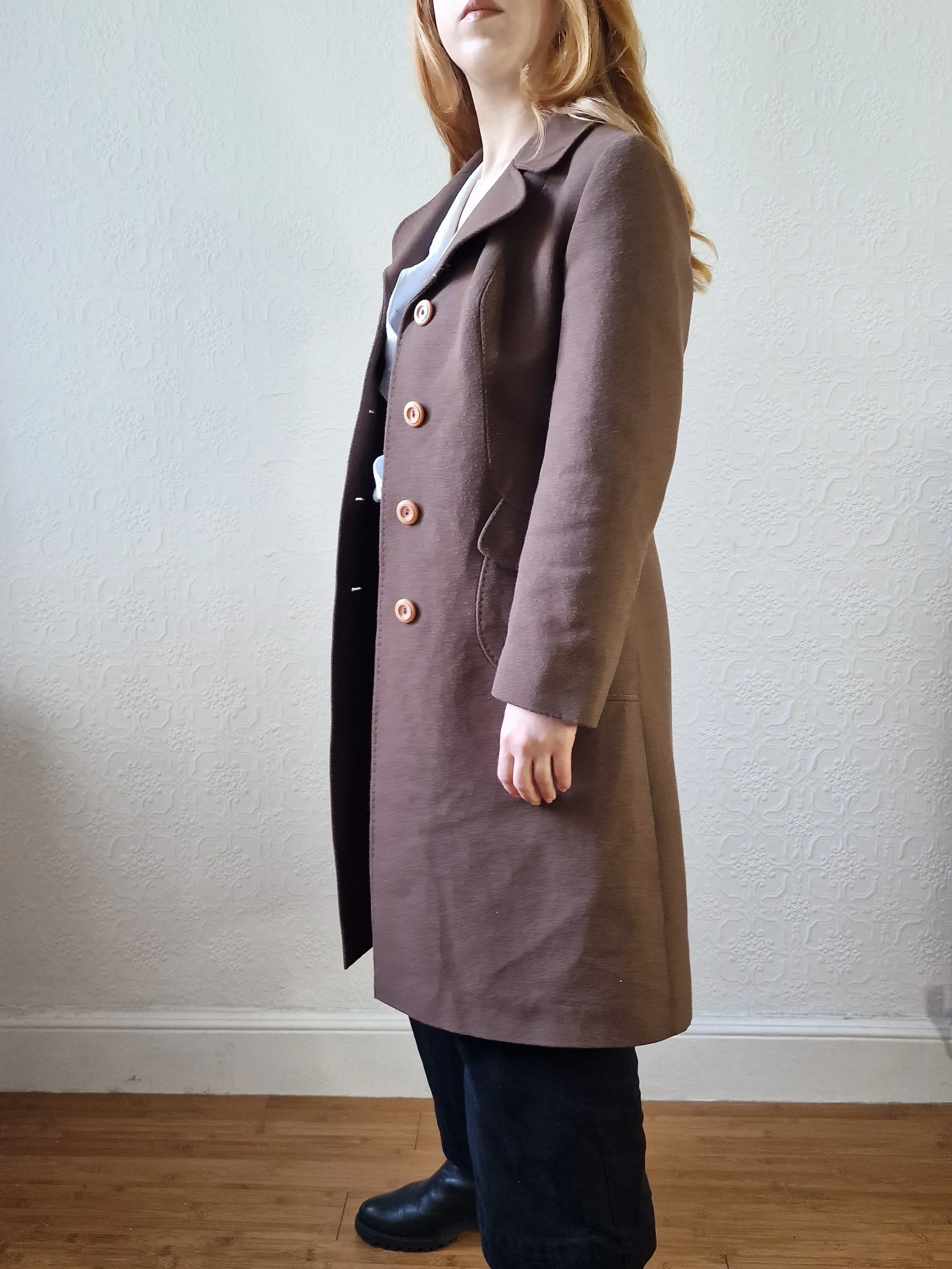 Vintage 70s Brown Wool Single Breasted Coat - XS - Image 2