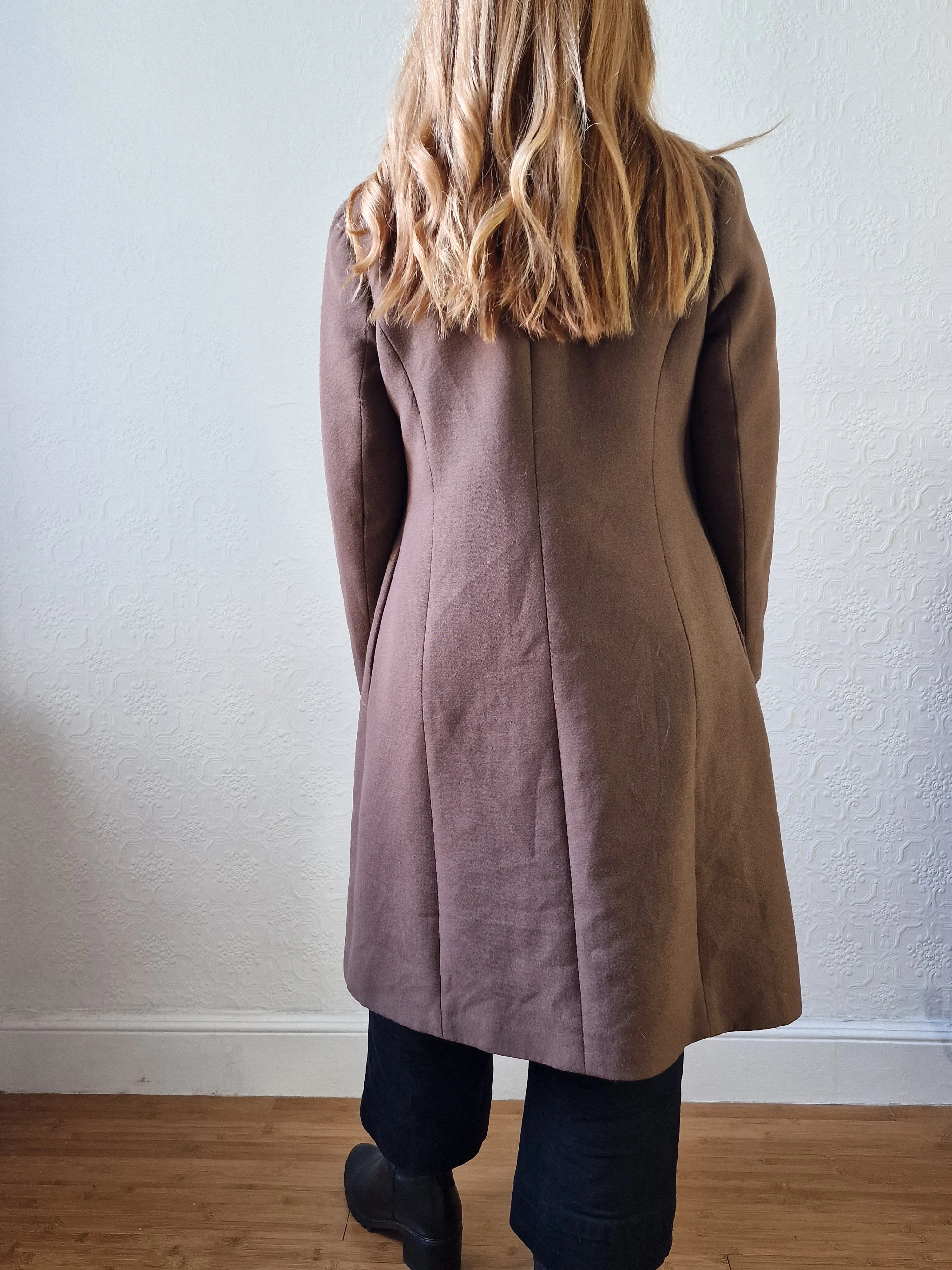 Vintage 70s Brown Wool Single Breasted Coat - XS - Image 4