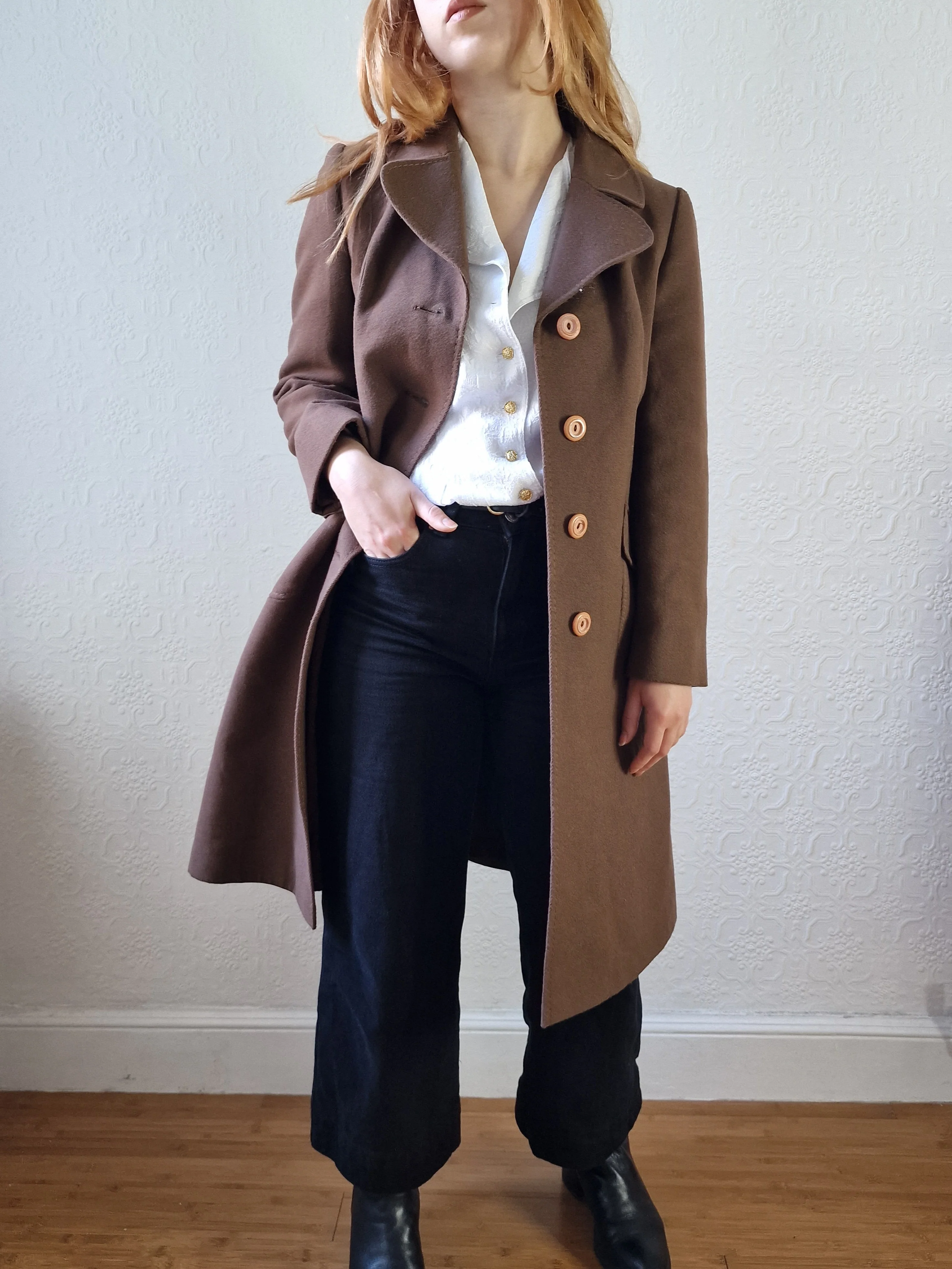 Vintage 70s Brown Wool Single Breasted Coat - XS - Image 5