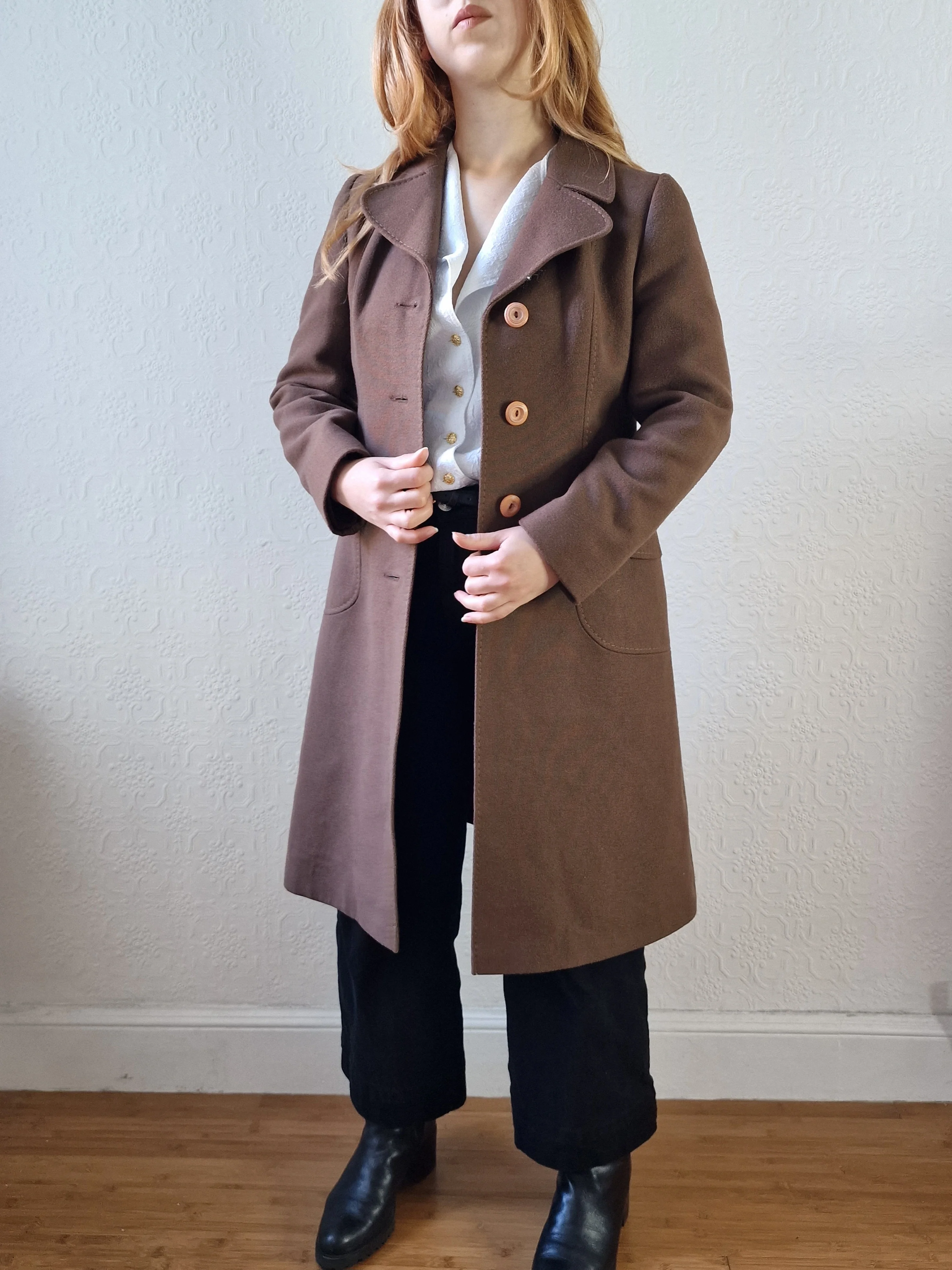 Vintage 70s Brown Wool Single Breasted Coat - XS - Image 6