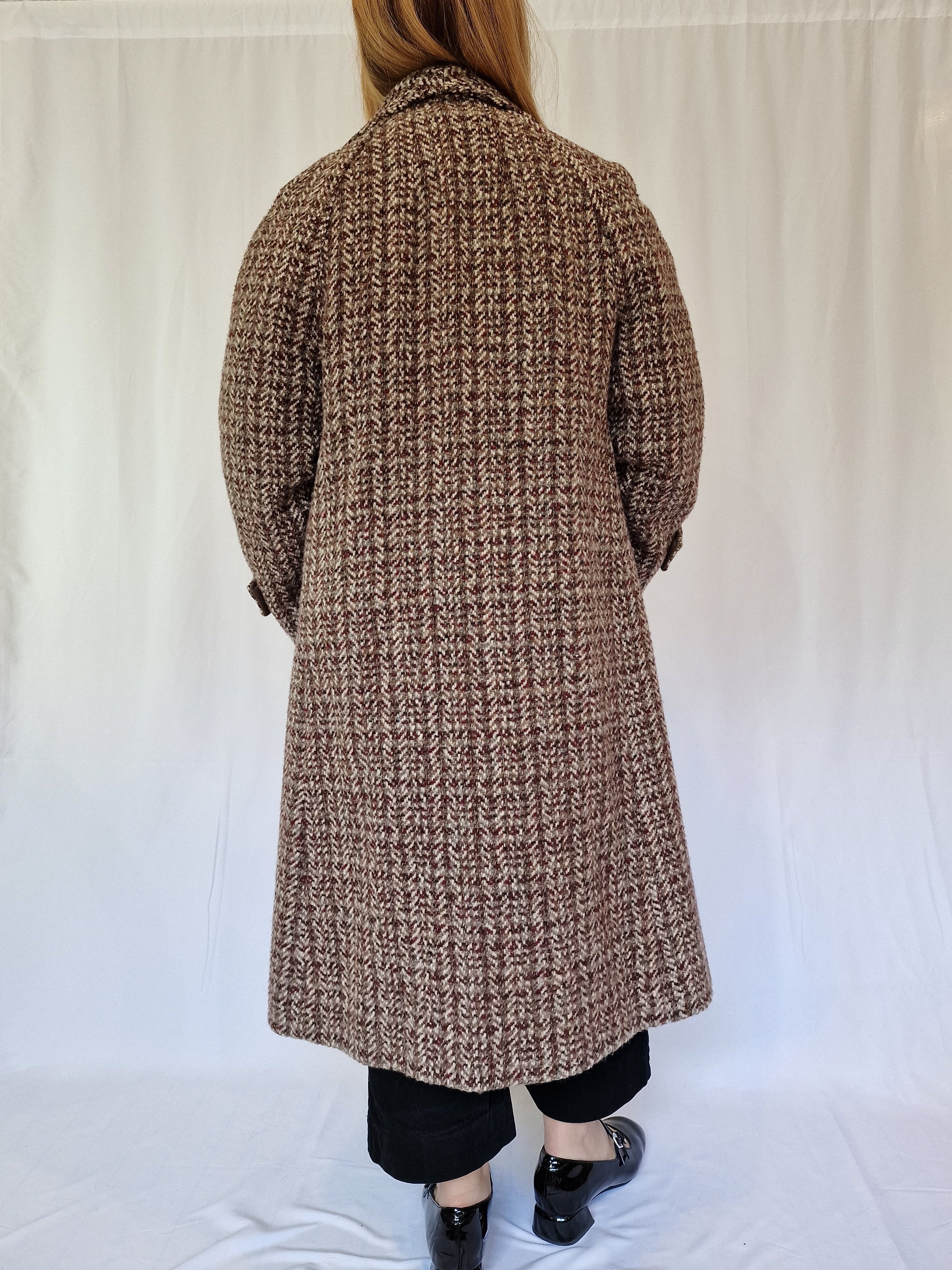 Vintage 70s Burgundy & Grey Single Breasted Wool Coat - S/M - Image 5