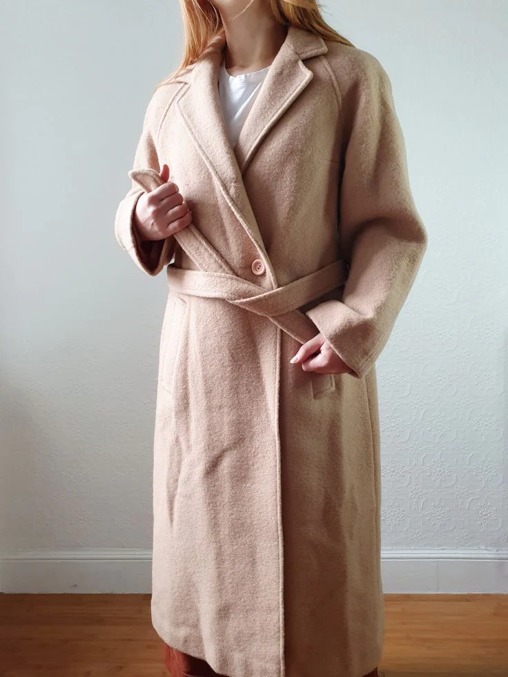 Vintage 70s Camel Beige Pure Wool Long Trench Coat with Belt - S/M - Image 10