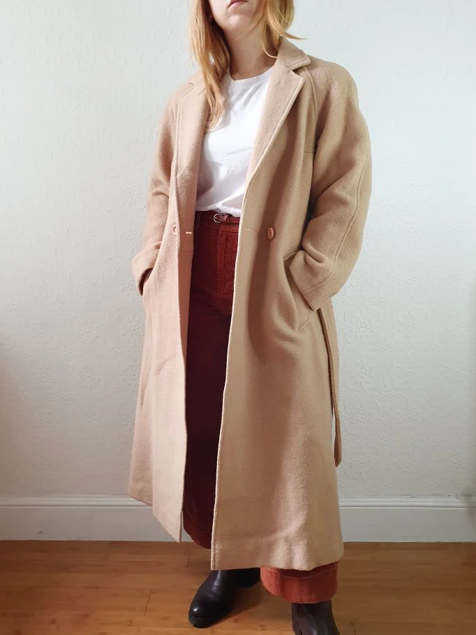Vintage 70s Camel Beige Pure Wool Long Trench Coat with Belt - S/M - Image 2