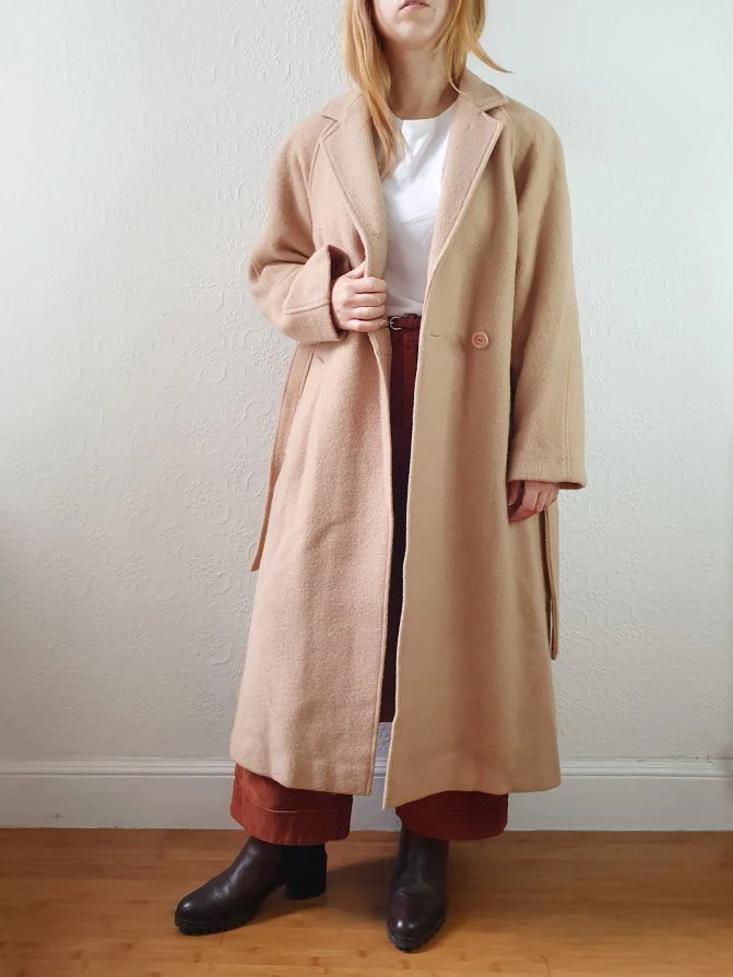 Vintage 70s Camel Beige Pure Wool Long Trench Coat with Belt - S/M - Image 3