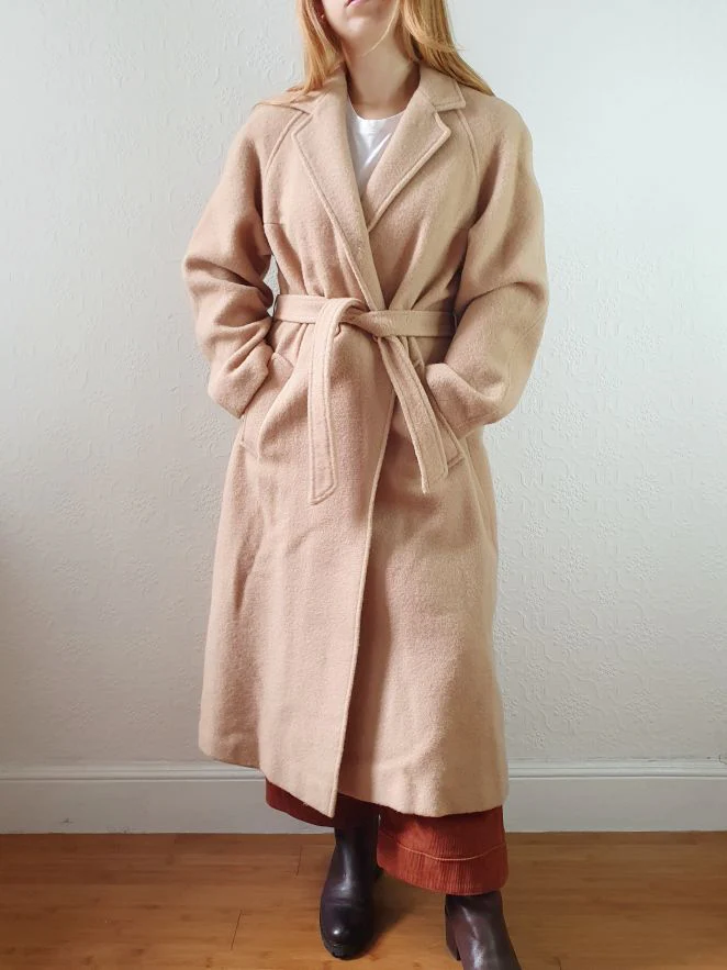 Vintage 70s Camel Beige Pure Wool Long Trench Coat with Belt - S/M - Image 4