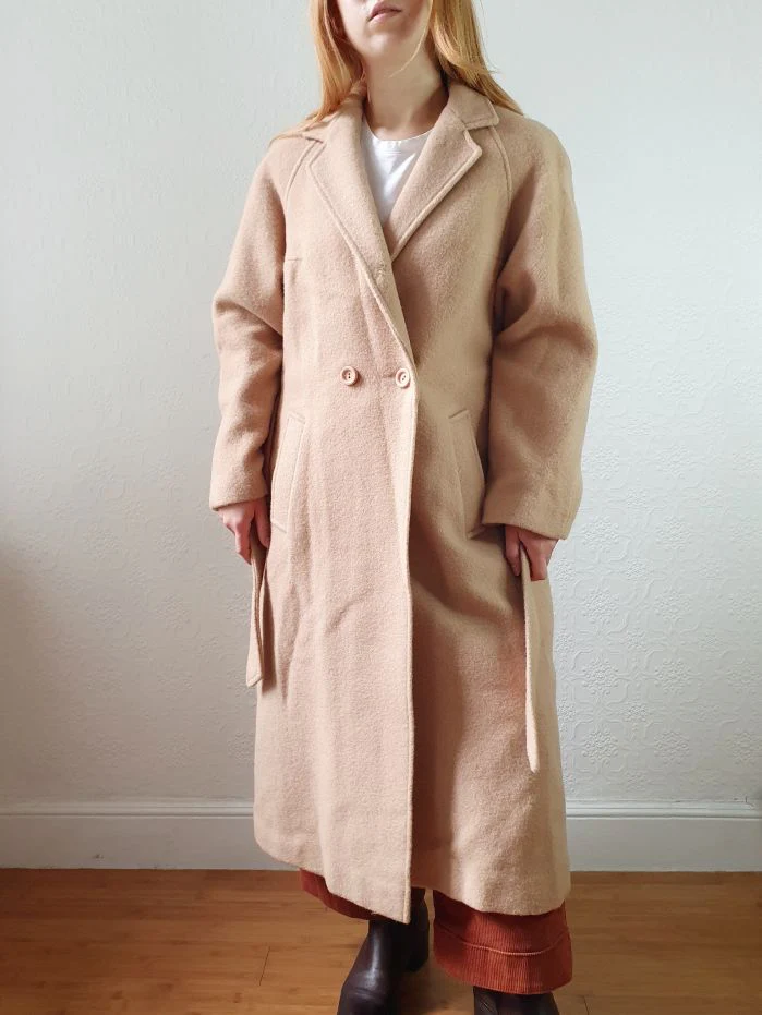 Vintage 70s Camel Beige Pure Wool Long Trench Coat with Belt - S/M - Image 8