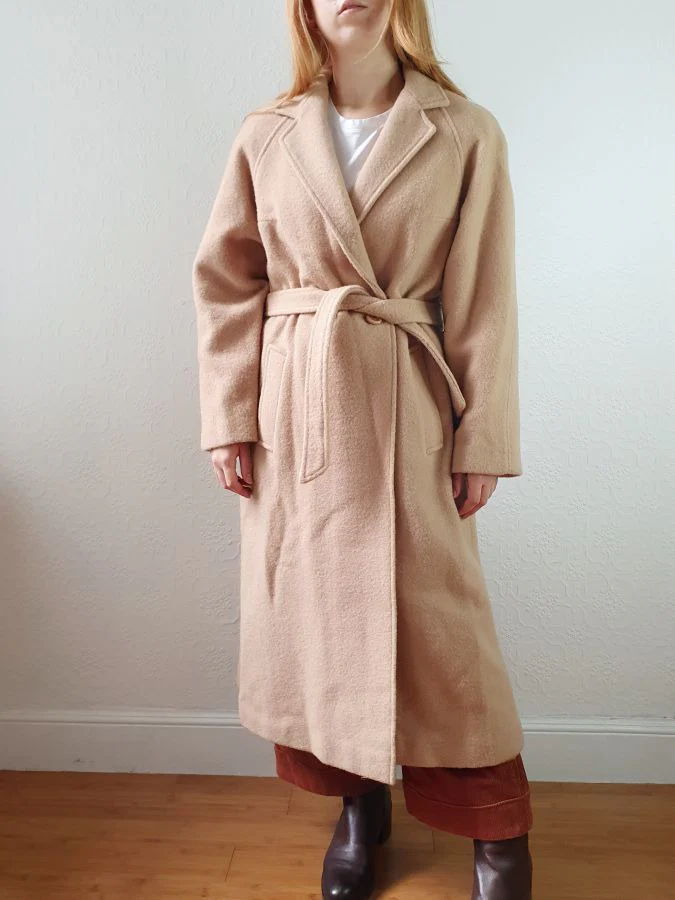 Vintage 70s Camel Beige Pure Wool Long Trench Coat with Belt - S/M - Image 9
