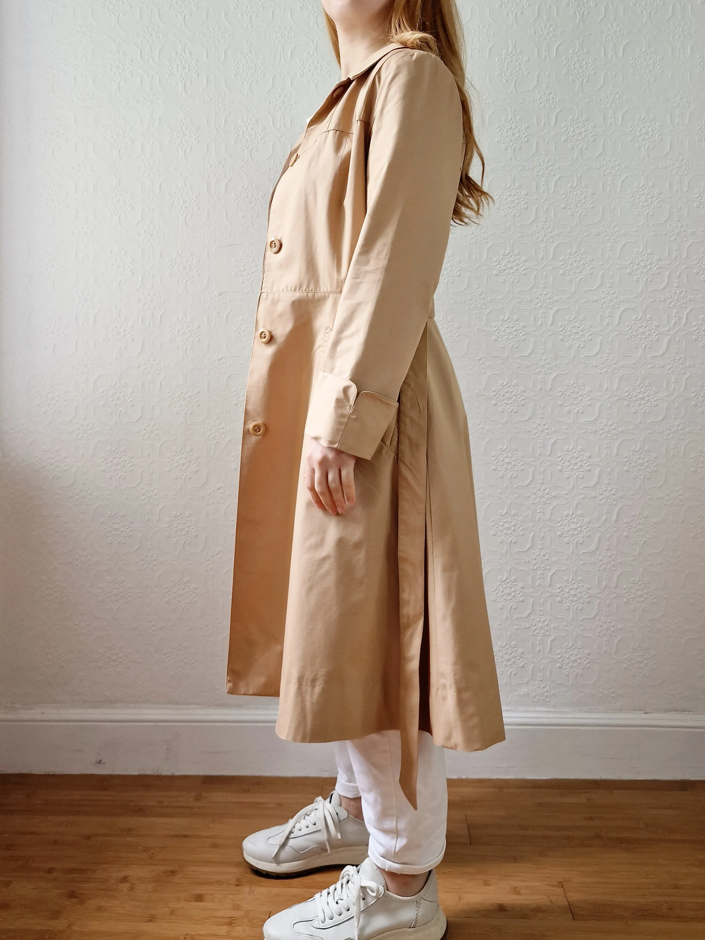 Vintage 70s Camel Single Breasted A-Line Trench Coat - XS - Image 2