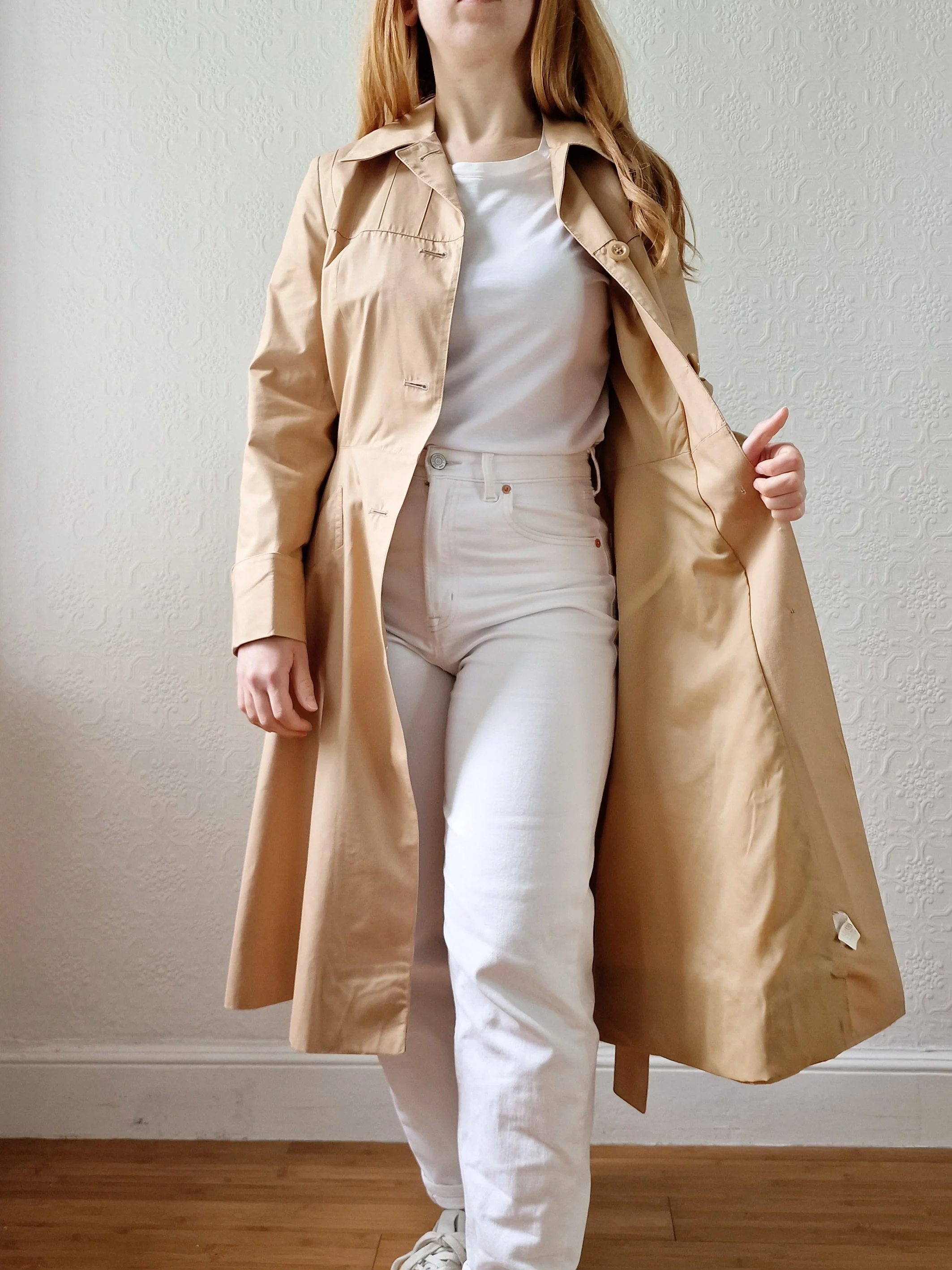 Vintage 70s Camel Single Breasted A-Line Trench Coat - XS - Image 4