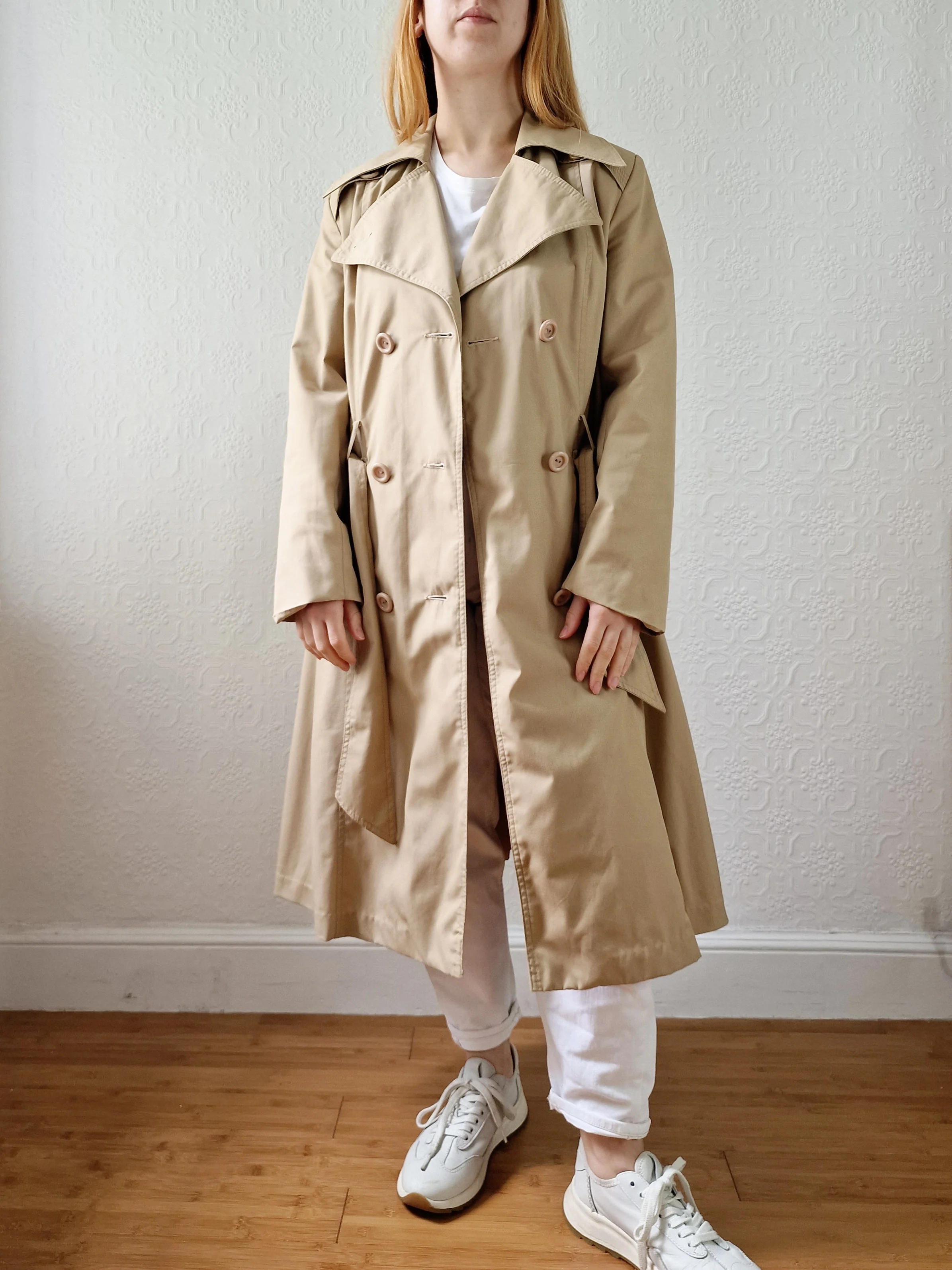 Vintage 70s Camel Double Breasted A-Line Trench Coat - S - Image 2