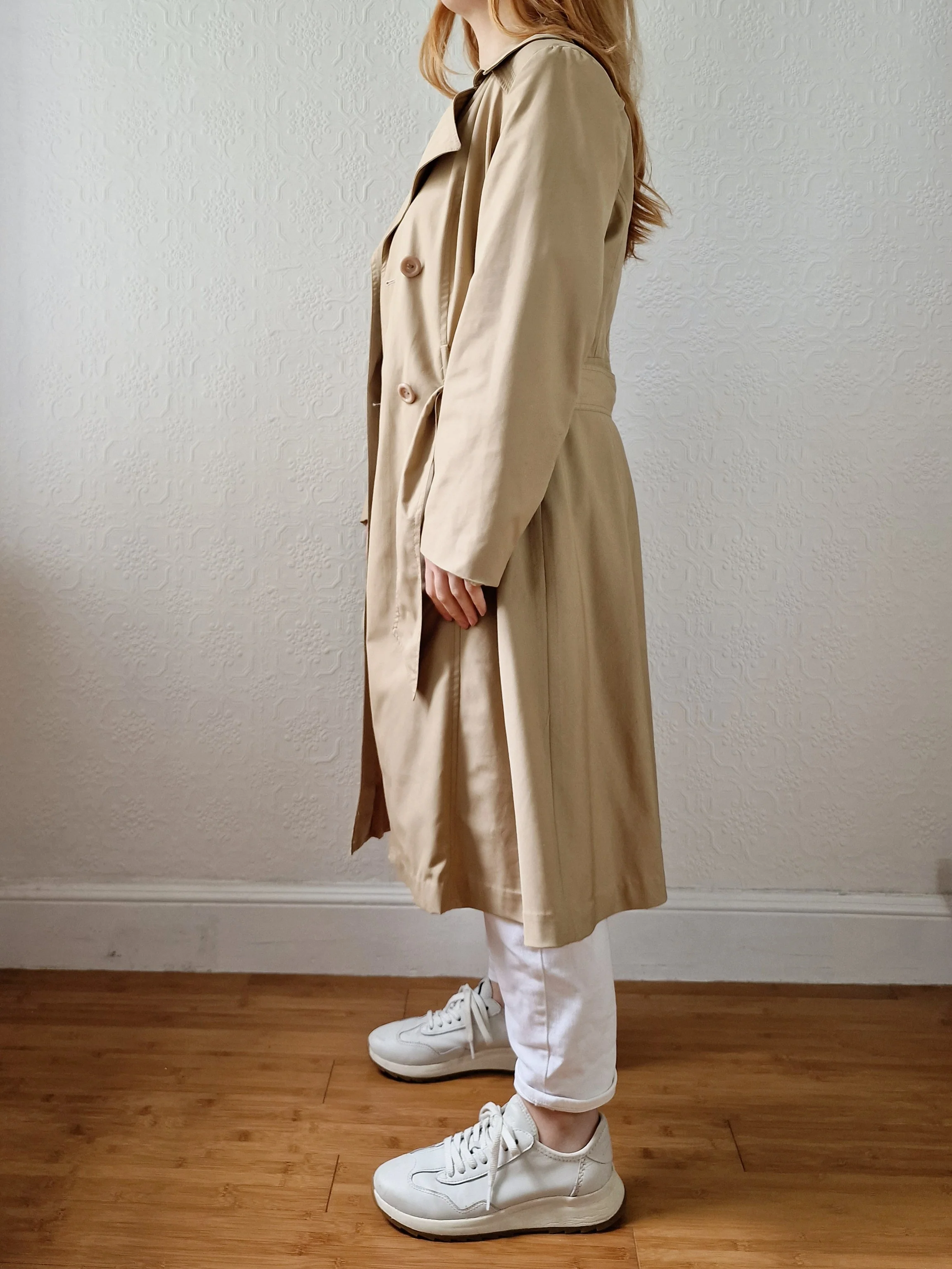 Vintage 70s Camel Double Breasted A-Line Trench Coat - S - Image 3