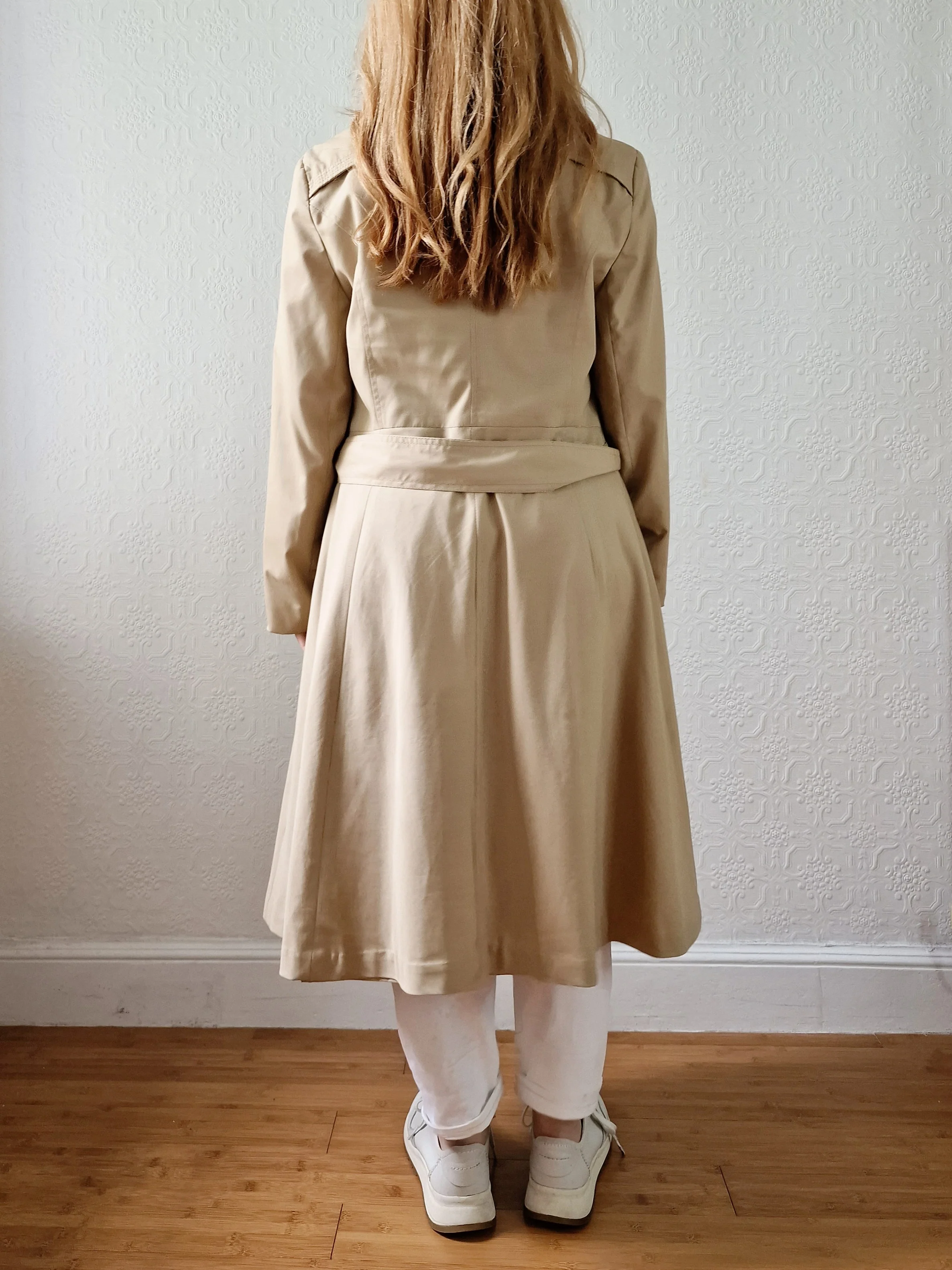 Vintage 70s Camel Double Breasted A-Line Trench Coat - S - Image 4